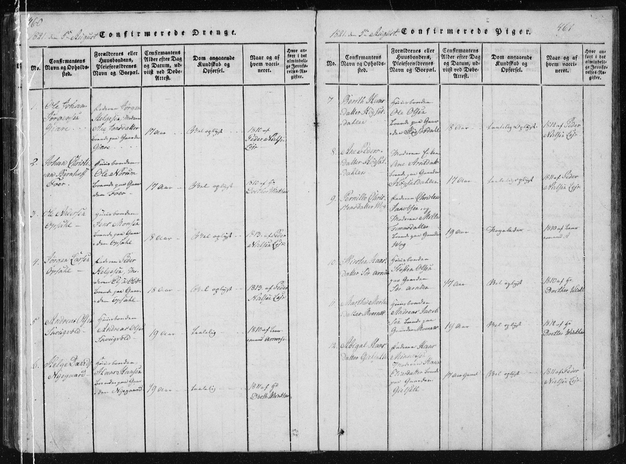 Ministerialprotokoller, klokkerbøker og fødselsregistre - Nordland, AV/SAT-A-1459/805/L0096: Parish register (official) no. 805A03, 1820-1837, p. 460-461