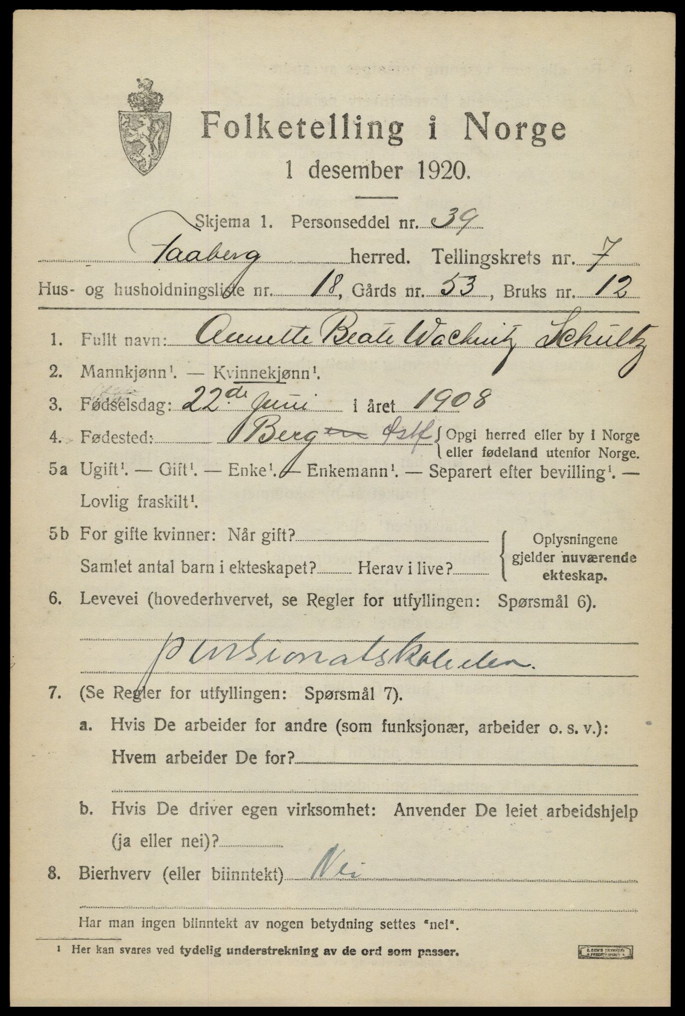 SAH, 1920 census for Fåberg, 1920, p. 8146