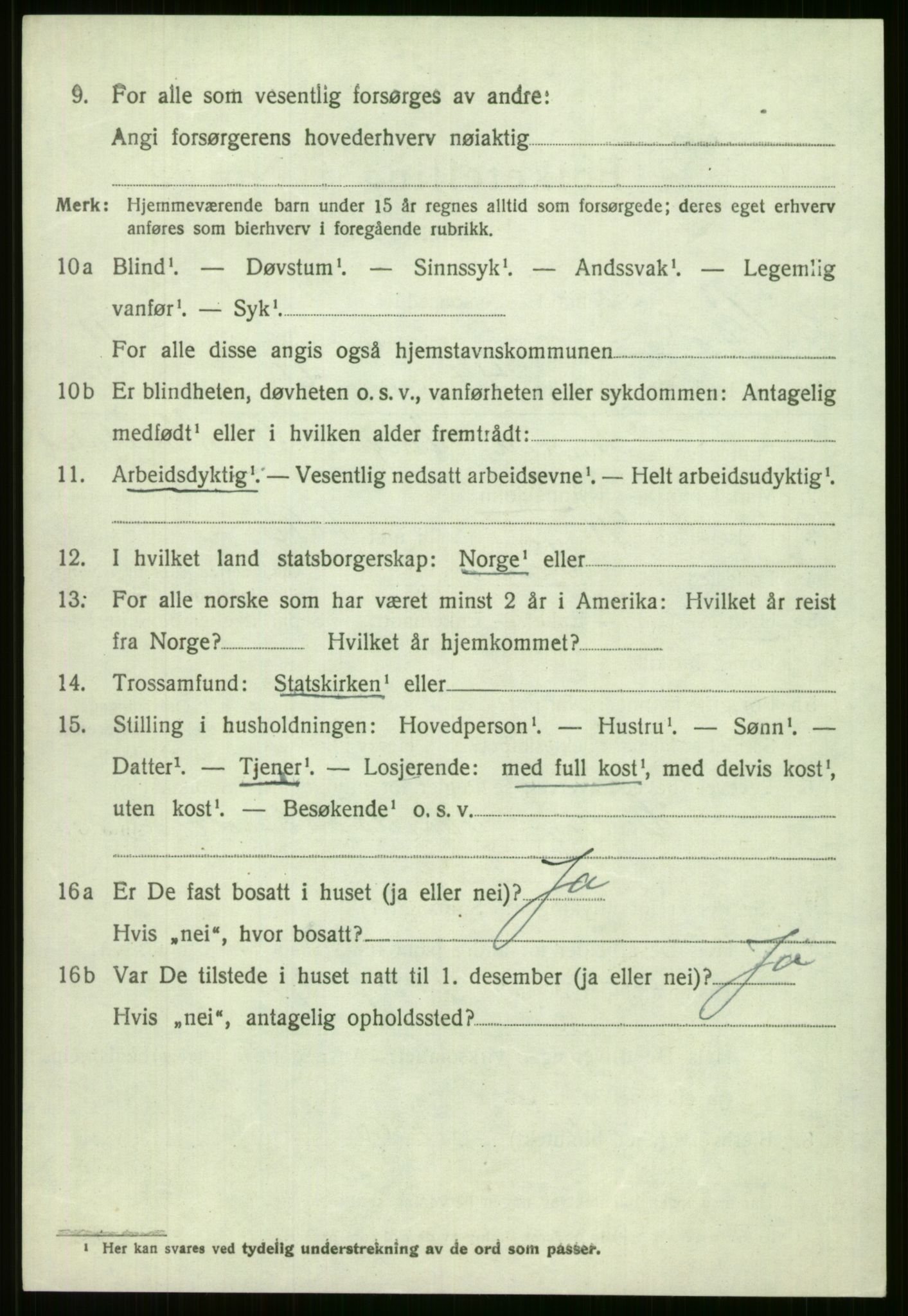 SAB, 1920 census for Voss, 1920, p. 10614