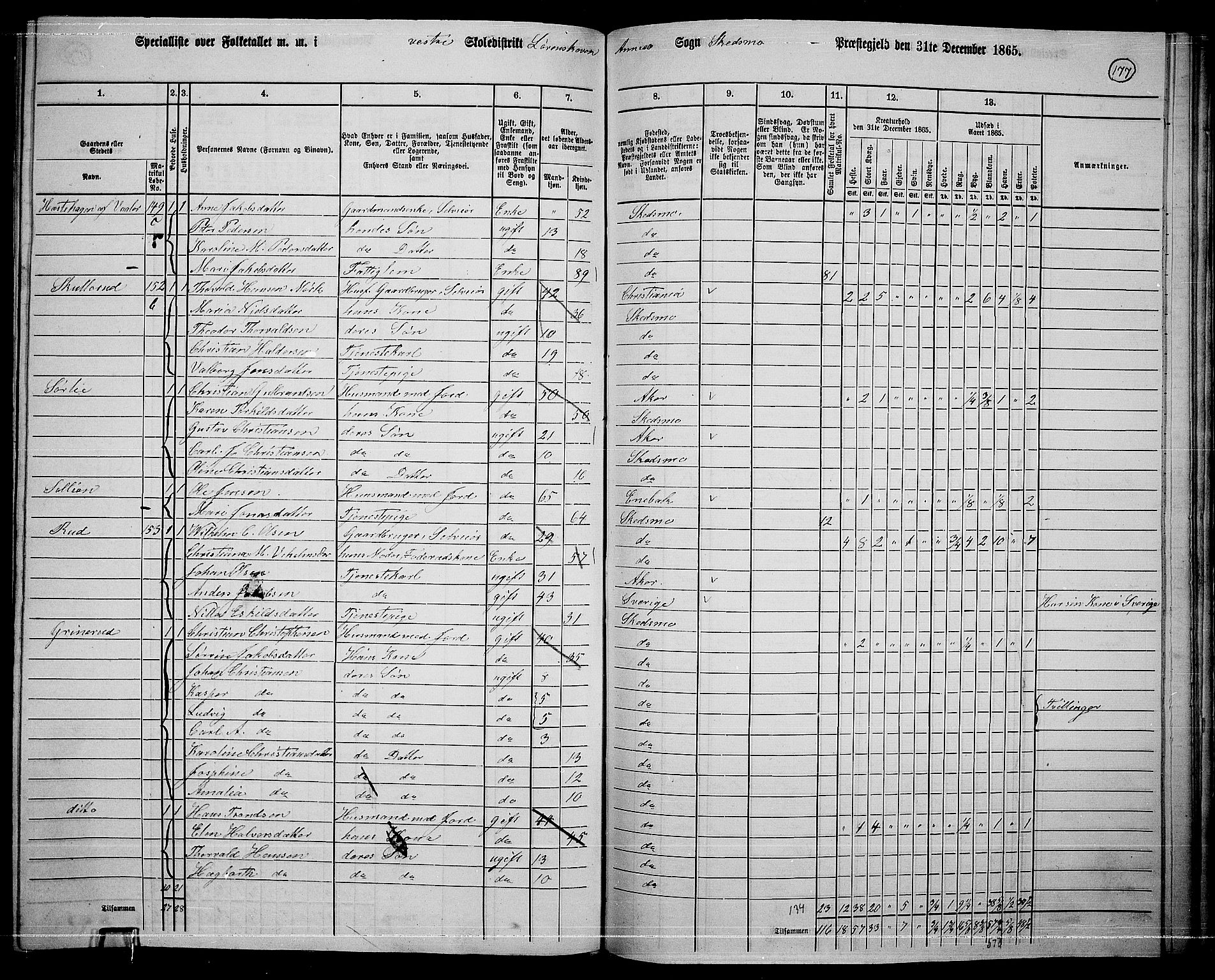 RA, 1865 census for Skedsmo, 1865, p. 156