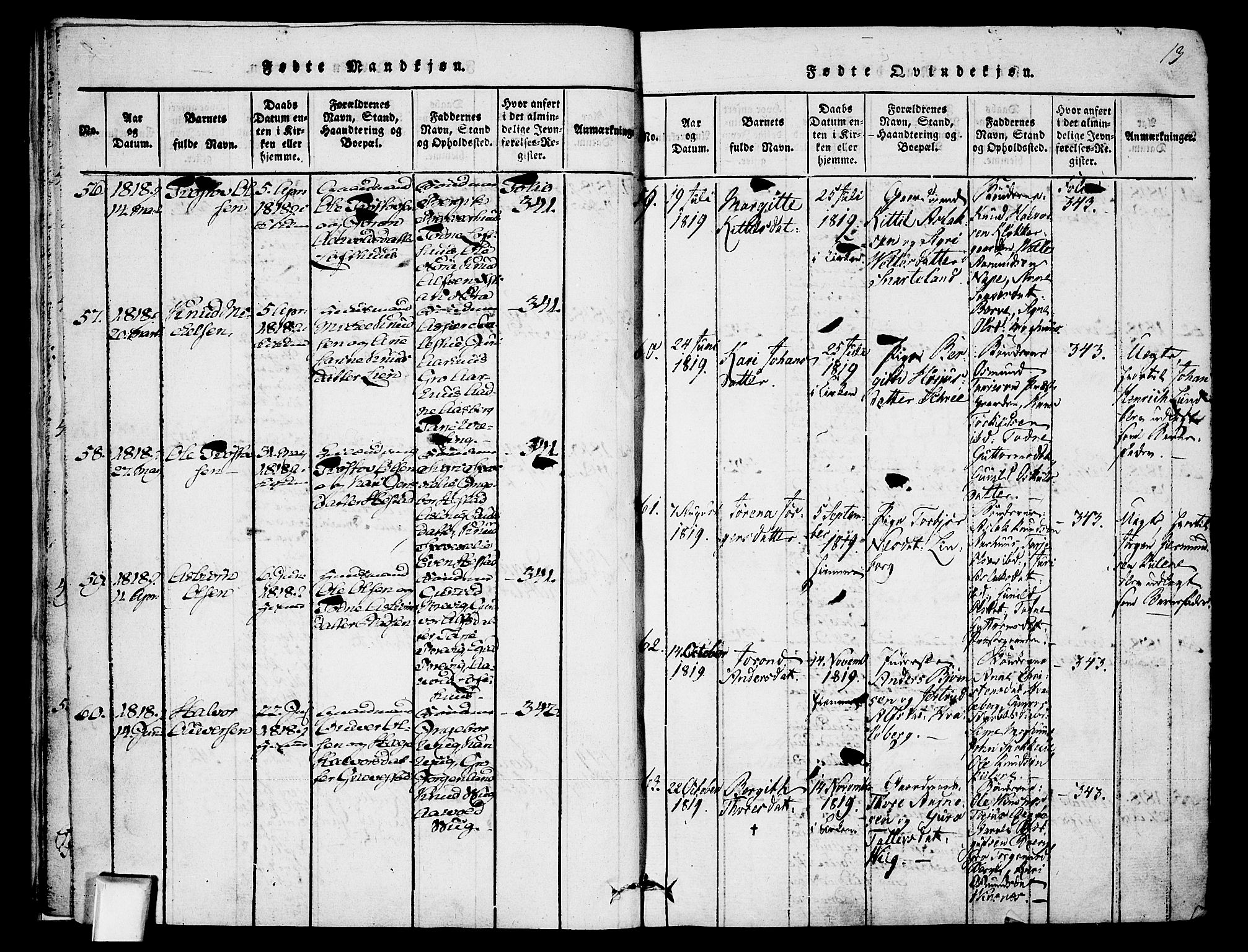 Fyresdal kirkebøker, SAKO/A-263/F/Fa/L0003: Parish register (official) no. I 3, 1815-1840, p. 13