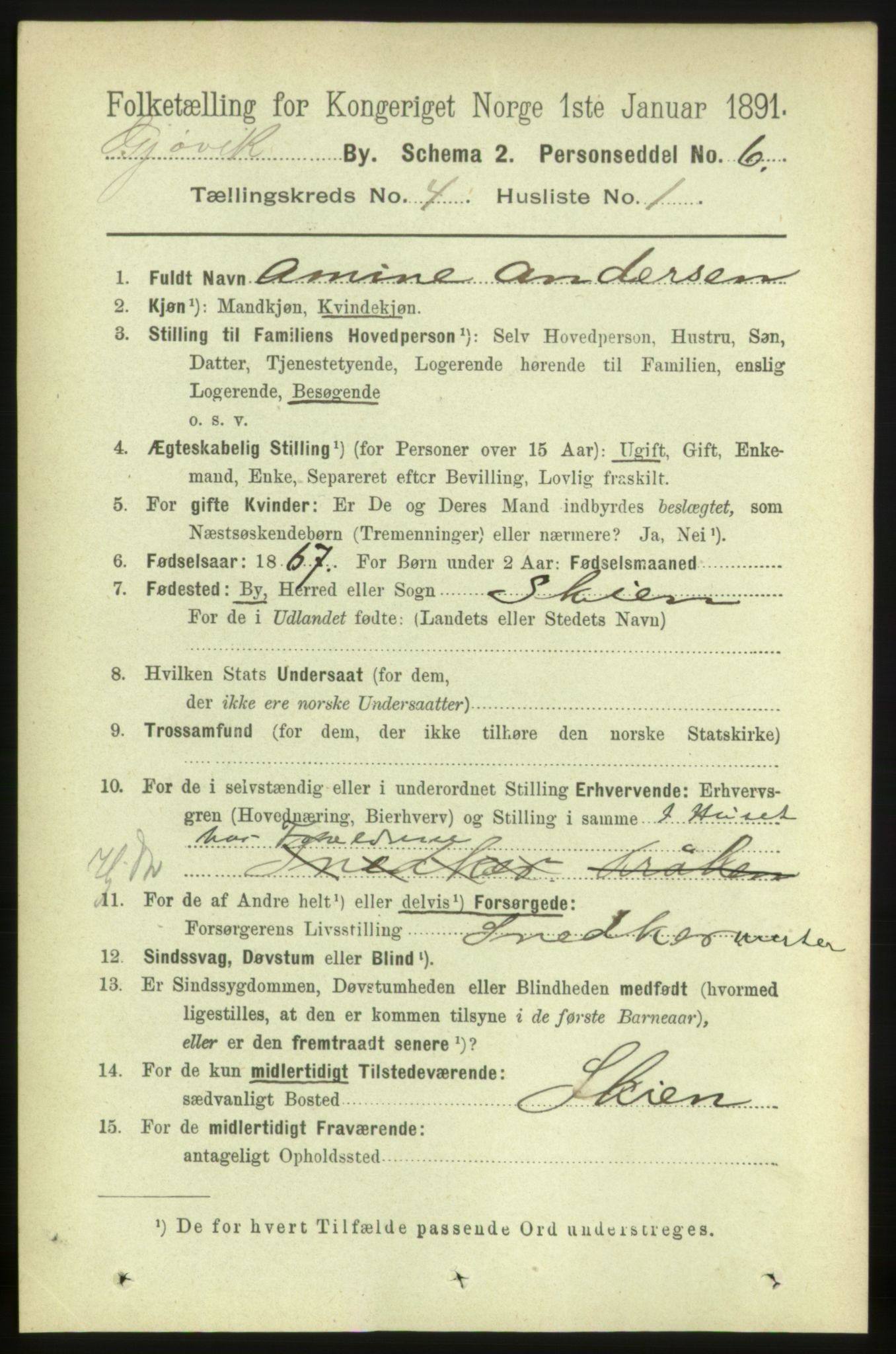 RA, 1891 census for 0502 Gjøvik, 1891, p. 1388