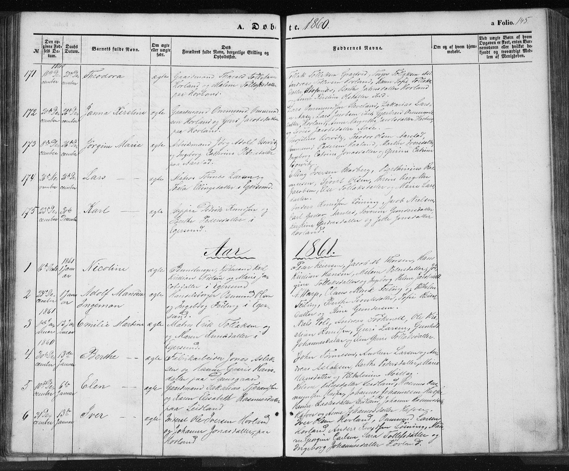 Eigersund sokneprestkontor, SAST/A-101807/S08/L0012: Parish register (official) no. A 12.1, 1850-1865, p. 145