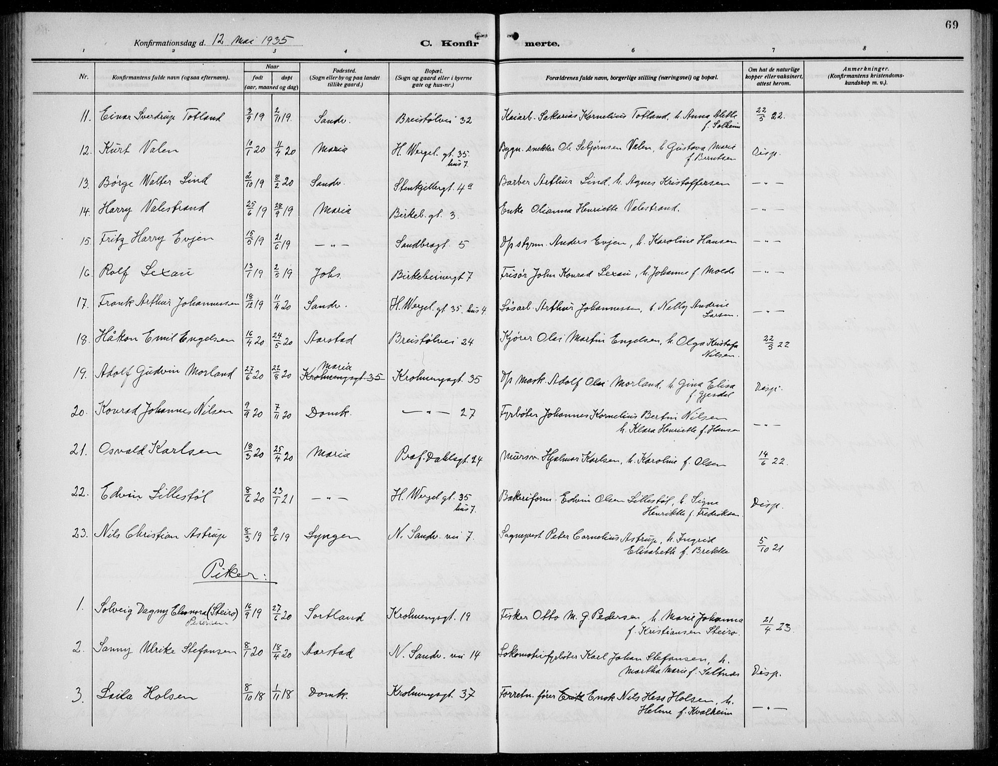 Mariakirken Sokneprestembete, AV/SAB-A-76901/H/Hab/L0010: Parish register (copy) no. A 10, 1920-1937, p. 69