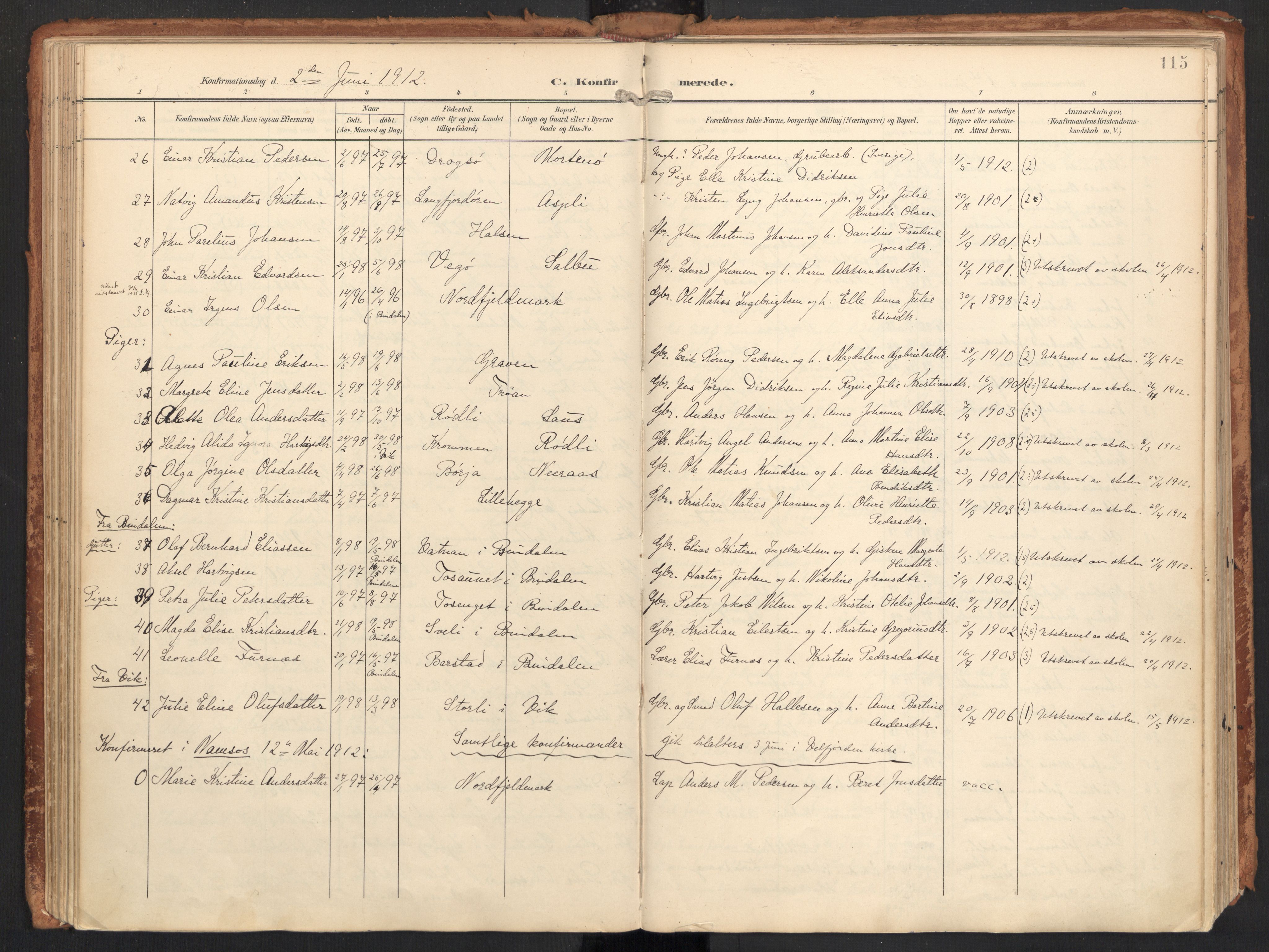 Ministerialprotokoller, klokkerbøker og fødselsregistre - Nordland, AV/SAT-A-1459/814/L0227: Parish register (official) no. 814A08, 1899-1920, p. 115