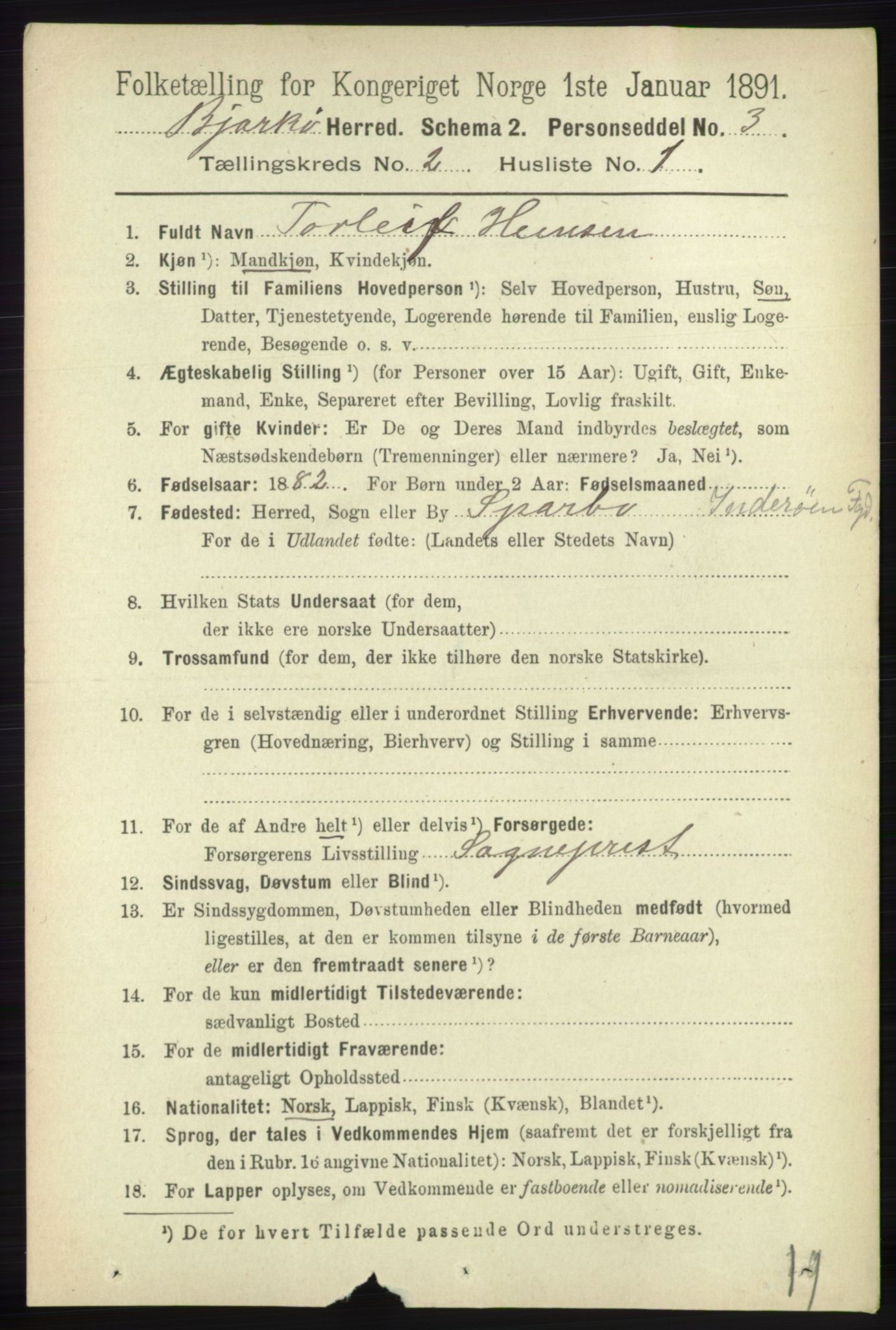 RA, 1891 census for 1915 Bjarkøy, 1891, p. 691