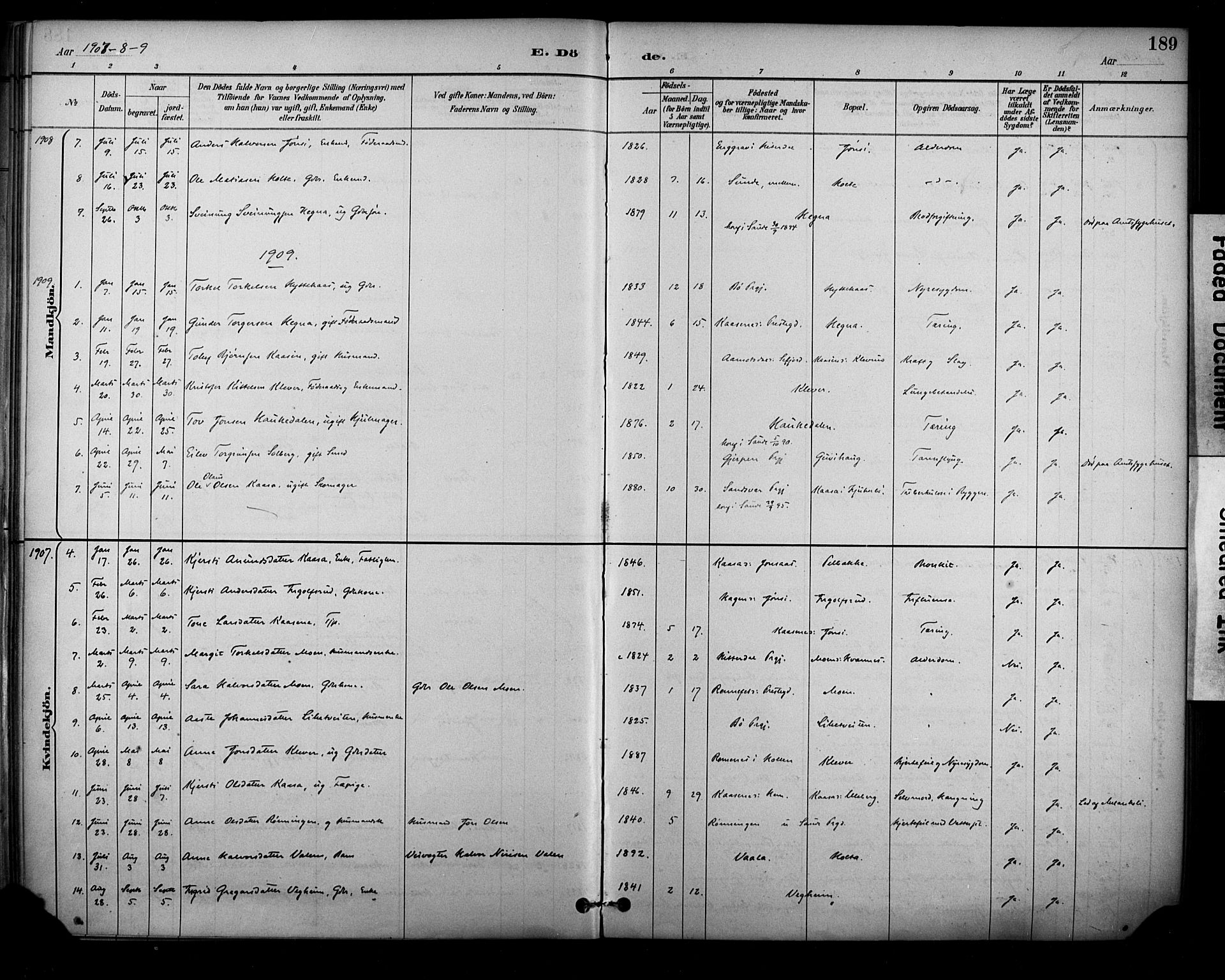 Sauherad kirkebøker, SAKO/A-298/F/Fa/L0009: Parish register (official) no. I 9, 1887-1912, p. 189