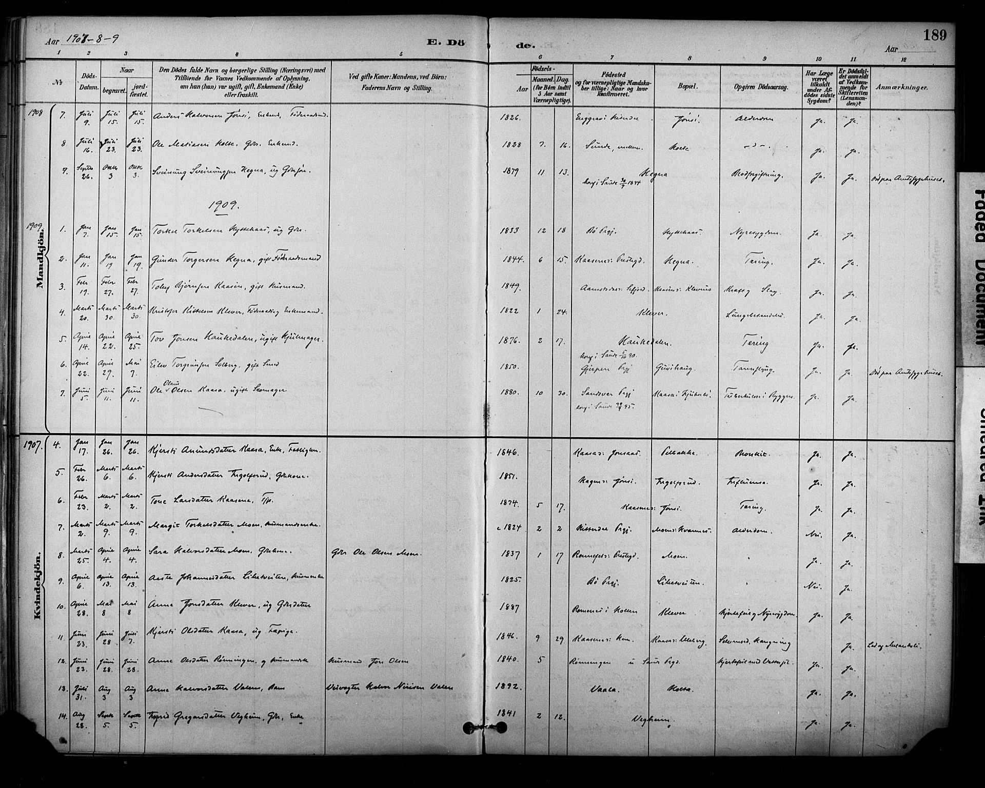 Sauherad kirkebøker, AV/SAKO-A-298/F/Fa/L0009: Parish register (official) no. I 9, 1887-1912, p. 189