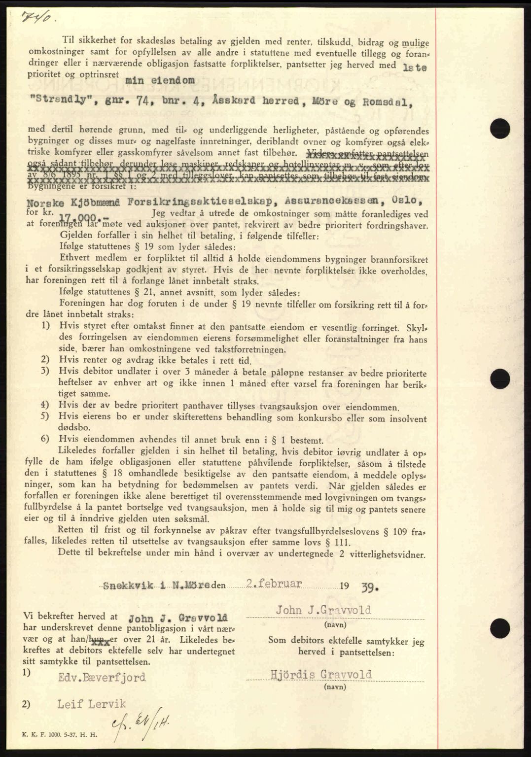 Nordmøre sorenskriveri, AV/SAT-A-4132/1/2/2Ca: Mortgage book no. B84, 1938-1939, Diary no: : 373/1939