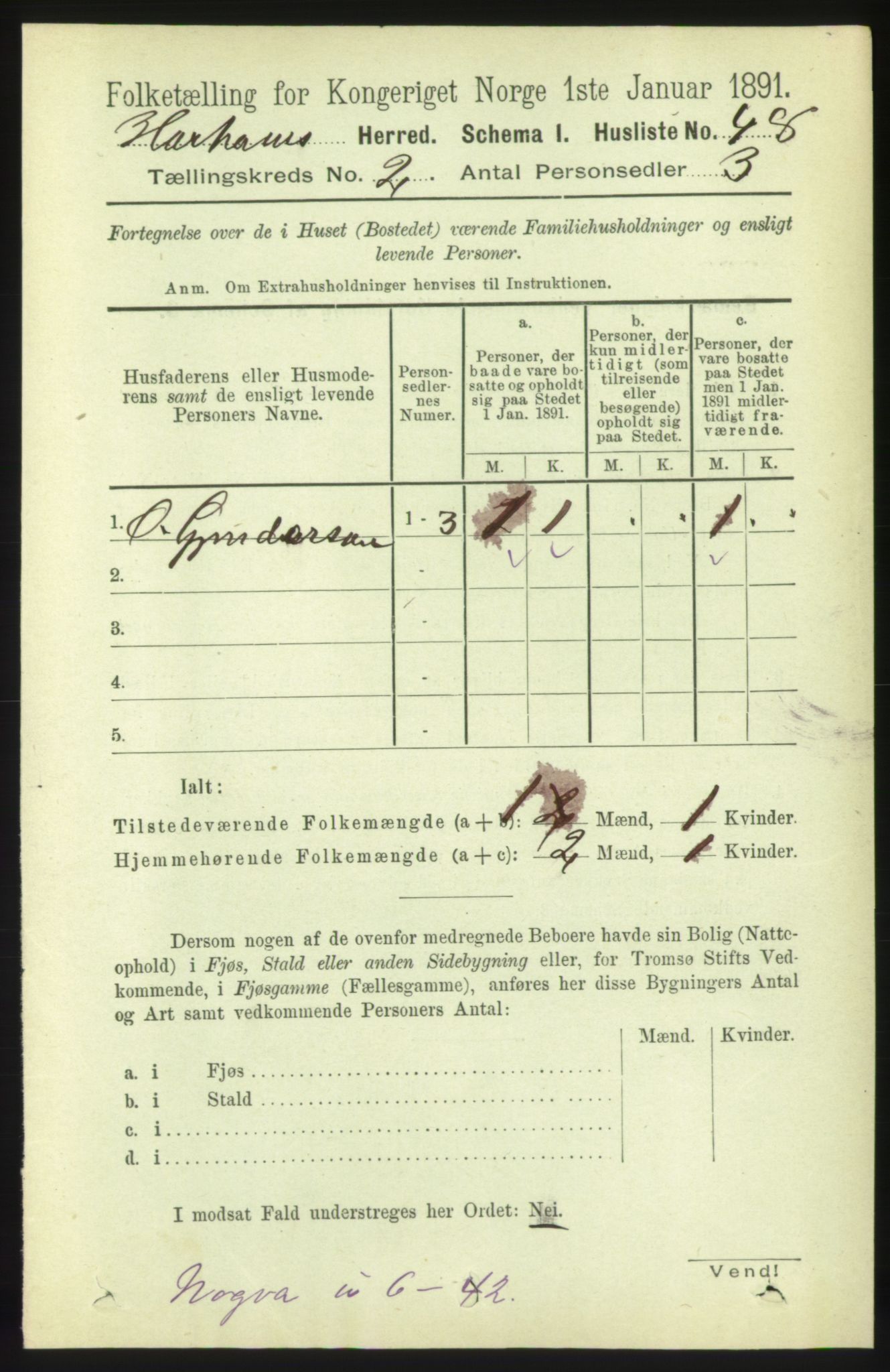 RA, 1891 census for 1534 Haram, 1891, p. 605