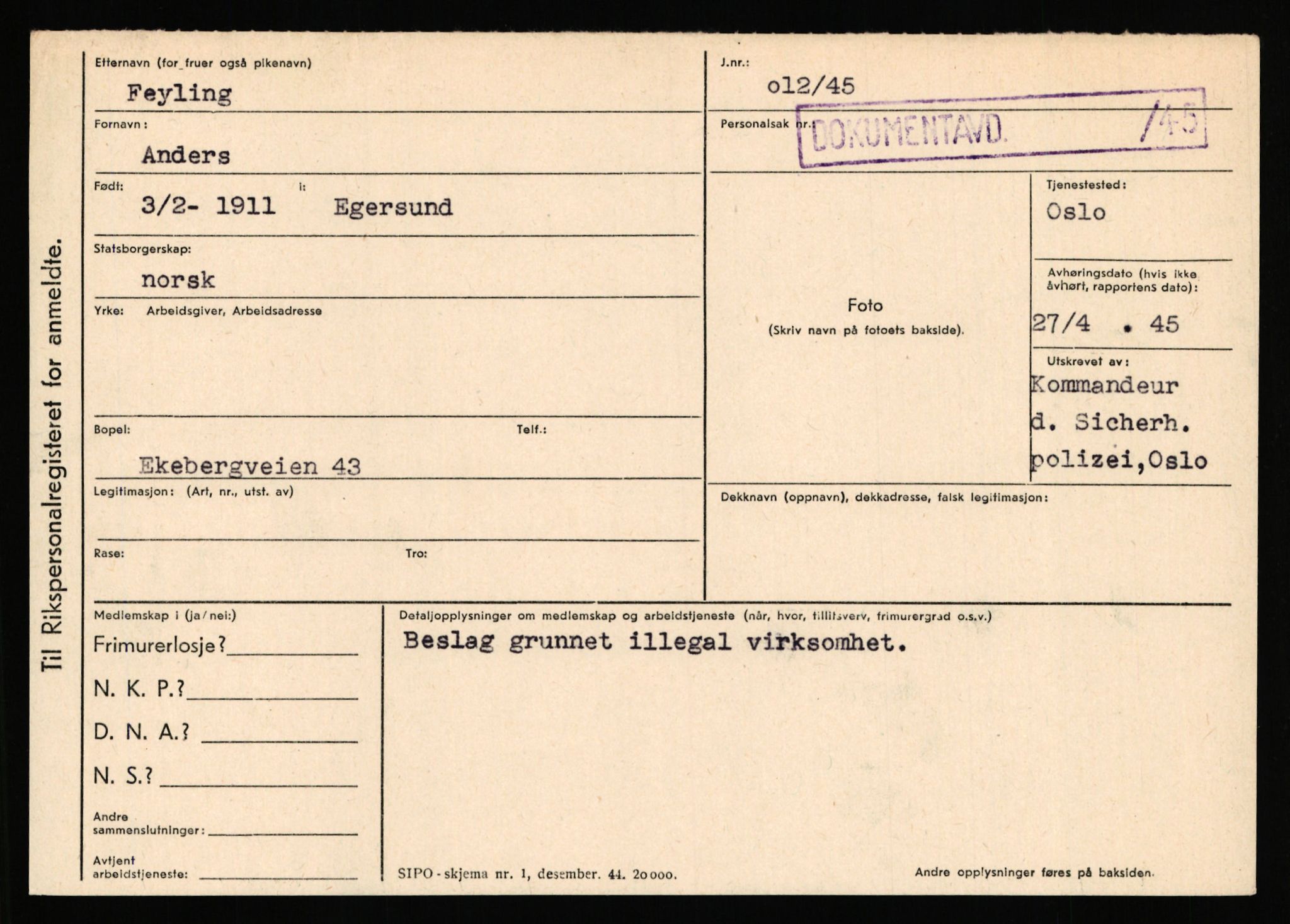 Statspolitiet - Hovedkontoret / Osloavdelingen, AV/RA-S-1329/C/Ca/L0004: Eid - funn av gjenstander	, 1943-1945, p. 2898