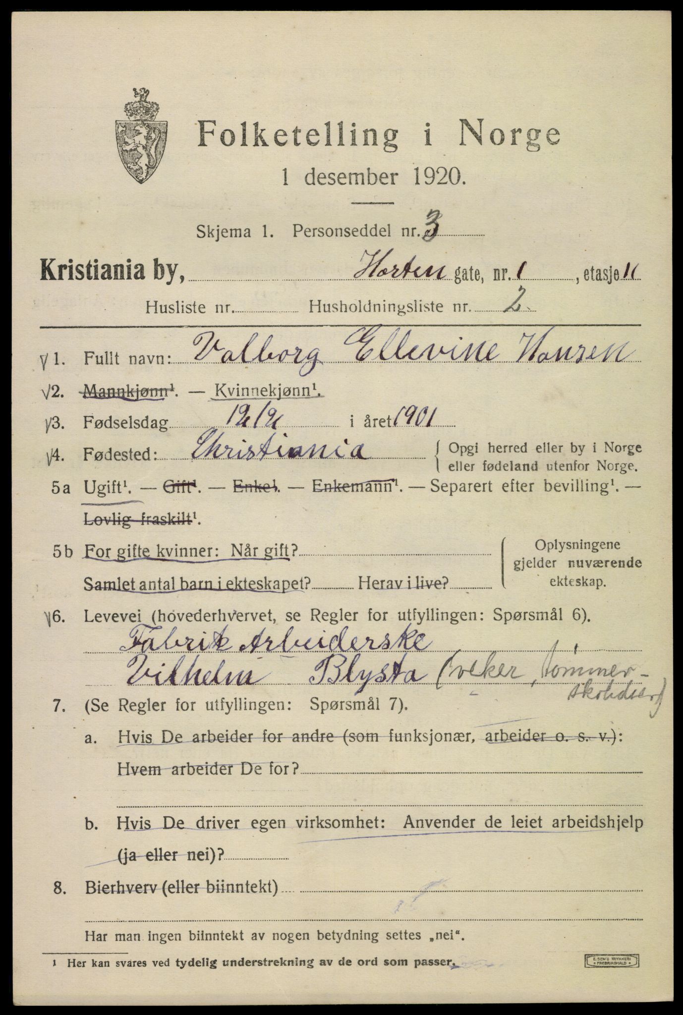 SAO, 1920 census for Kristiania, 1920, p. 298945