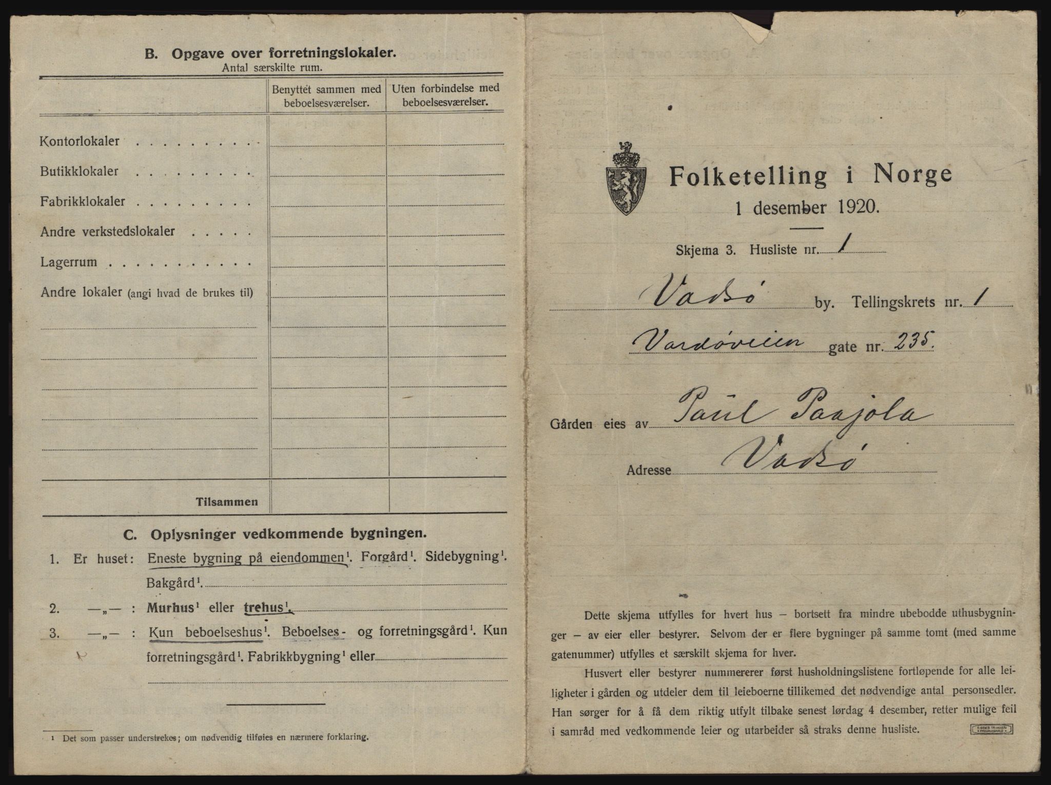 SATØ, 1920 census for Vadsø, 1920, p. 20