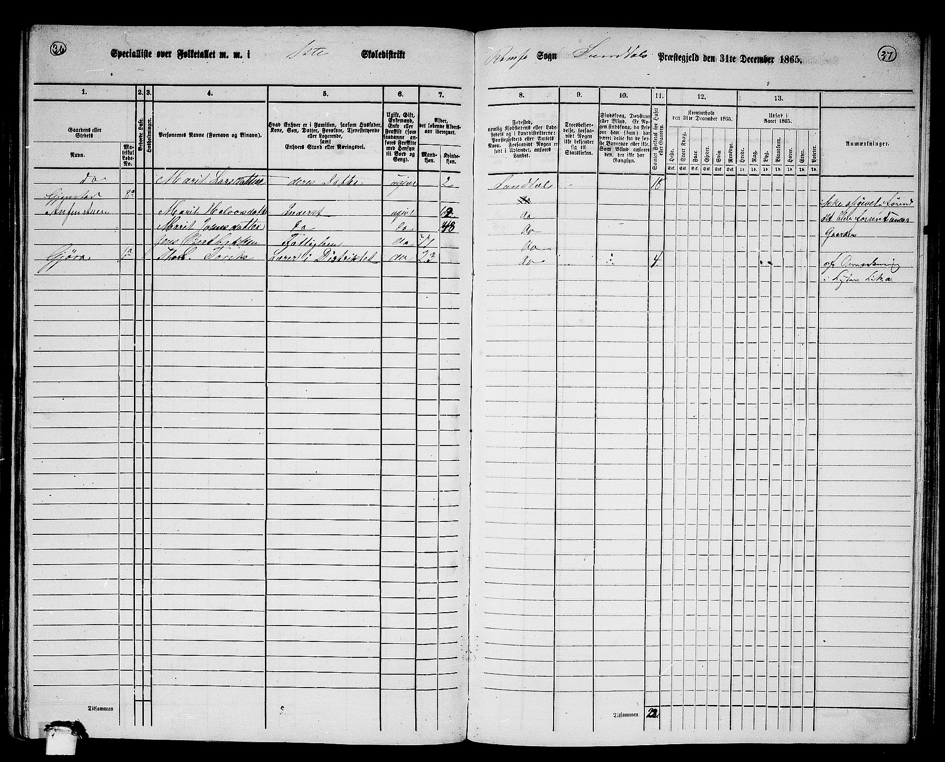 RA, 1865 census for Sunndal, 1865, p. 35