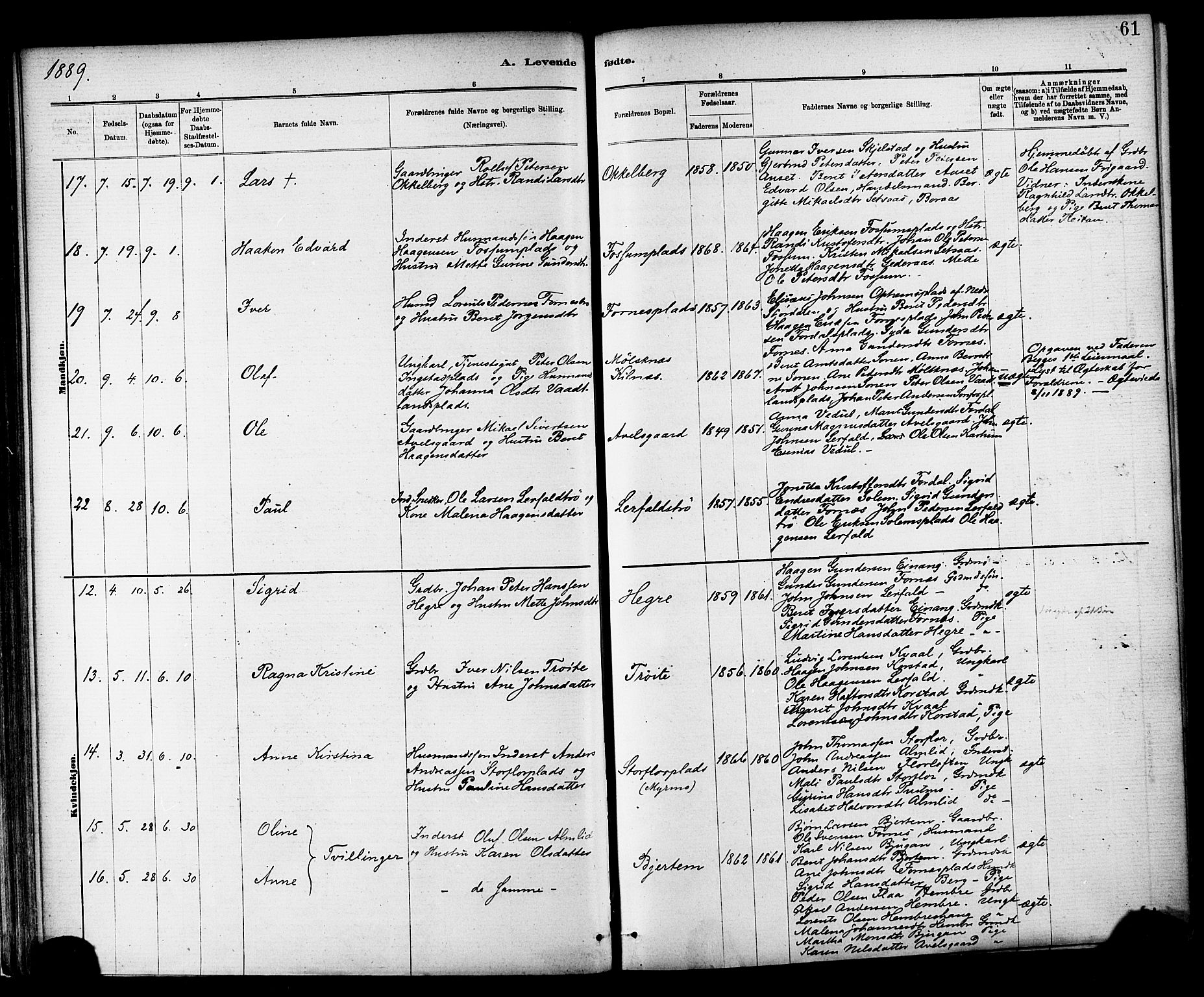 Ministerialprotokoller, klokkerbøker og fødselsregistre - Nord-Trøndelag, AV/SAT-A-1458/703/L0030: Parish register (official) no. 703A03, 1880-1892, p. 61