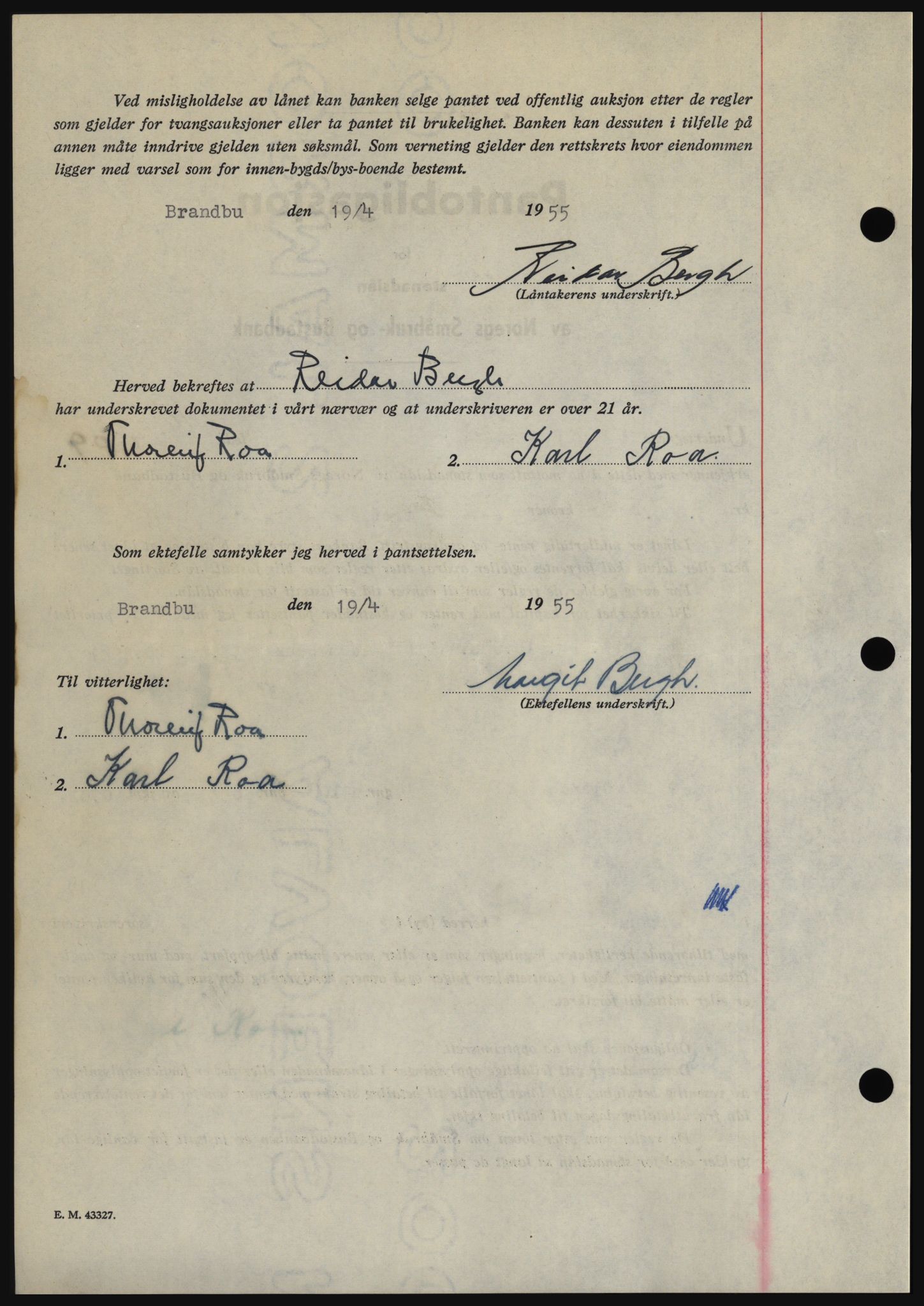 Hadeland og Land tingrett, SAH/TING-010/H/Hb/Hbc/L0032: Mortgage book no. B32, 1955-1955, Diary no: : 1305/1955