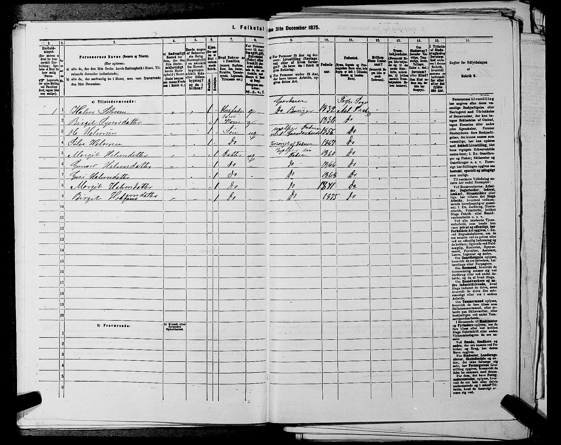 SAKO, 1875 census for 0619P Ål, 1875, p. 307