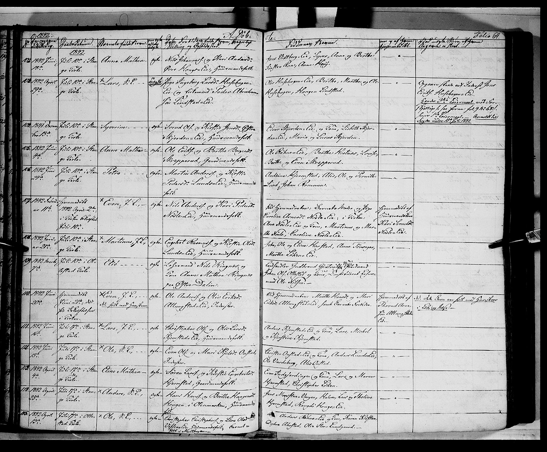 Stange prestekontor, SAH/PREST-002/K/L0010: Parish register (official) no. 10, 1835-1845, p. 64