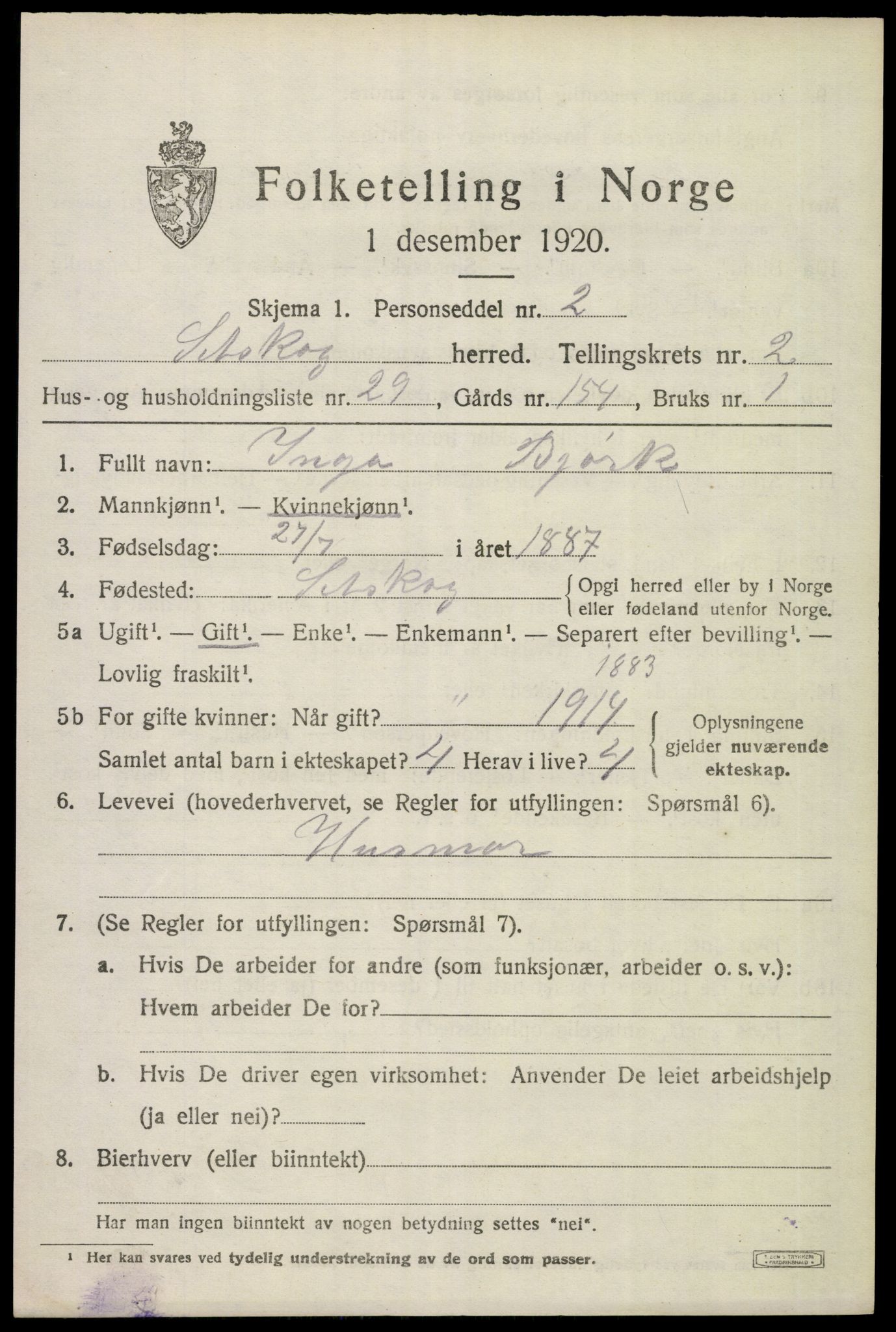 SAO, 1920 census for Setskog, 1920, p. 1296