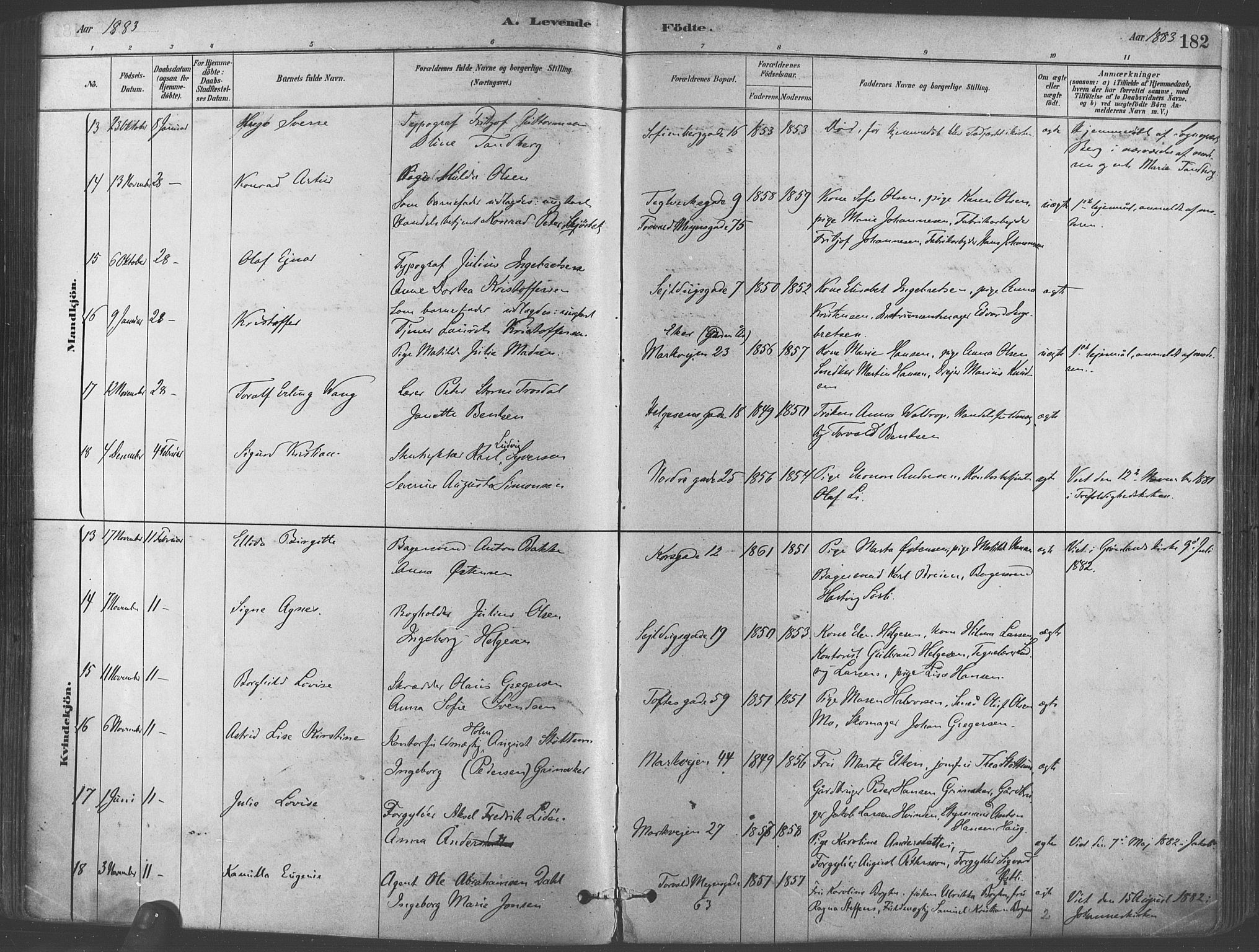 Paulus prestekontor Kirkebøker, AV/SAO-A-10871/F/Fa/L0003: Parish register (official) no. 3, 1879-1887, p. 182