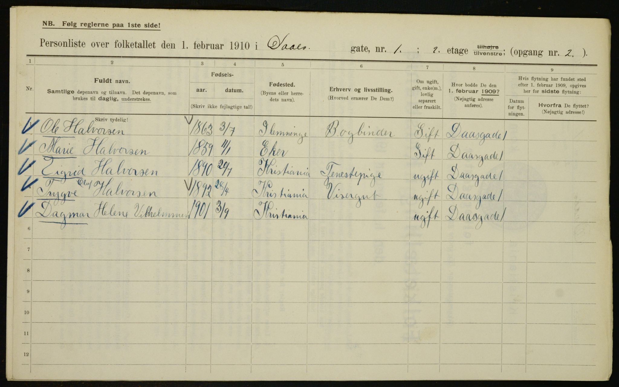 OBA, Municipal Census 1910 for Kristiania, 1910, p. 16949