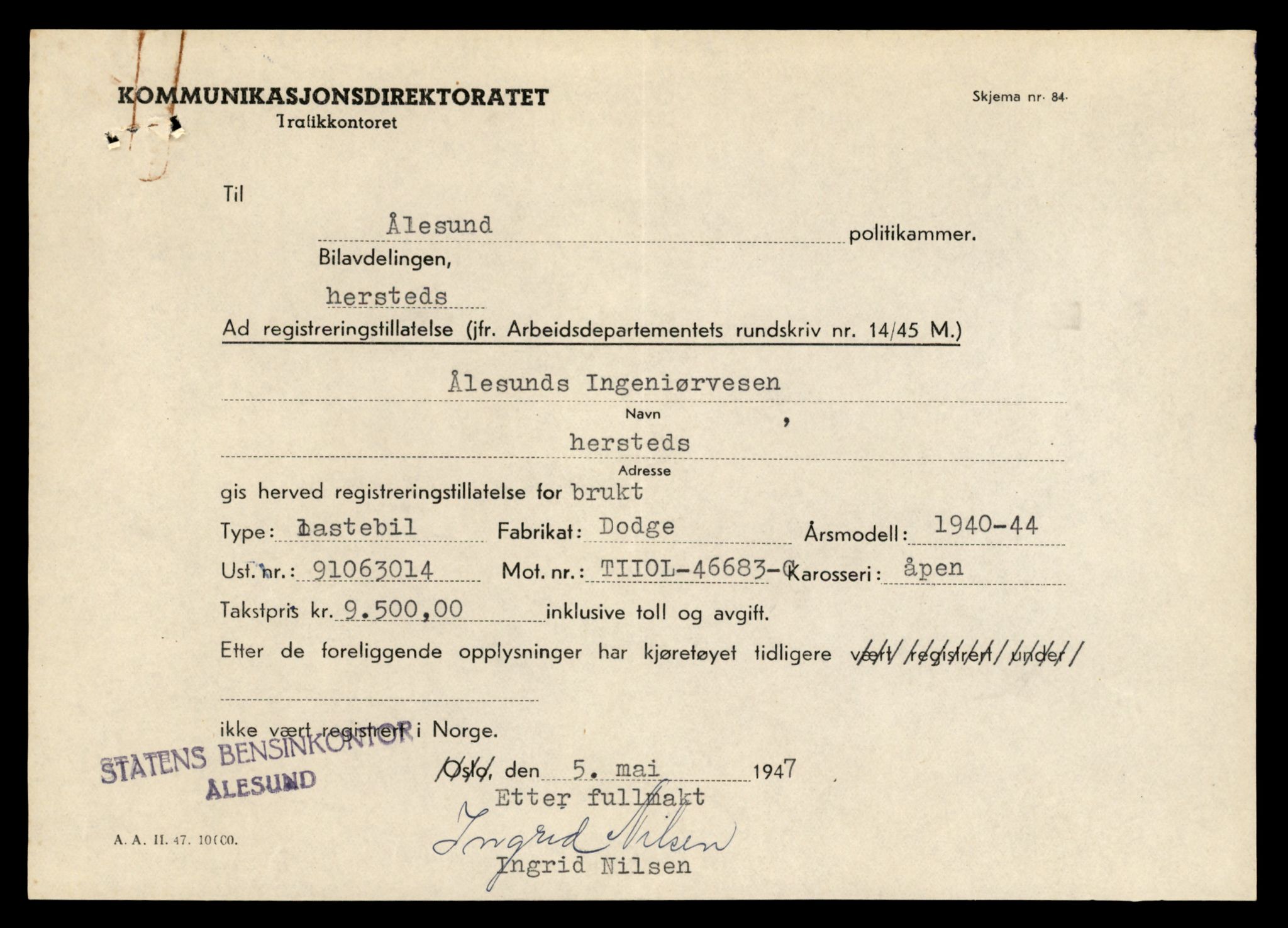 Møre og Romsdal vegkontor - Ålesund trafikkstasjon, AV/SAT-A-4099/F/Fe/L0001: Registreringskort for kjøretøy T 3 - T 127, 1927-1998, p. 1453