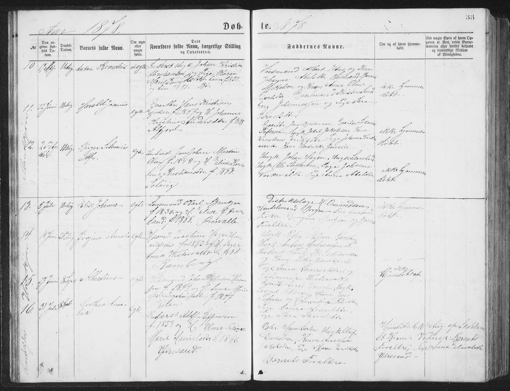 Ministerialprotokoller, klokkerbøker og fødselsregistre - Nordland, AV/SAT-A-1459/885/L1213: Parish register (copy) no. 885C02, 1874-1892, p. 33