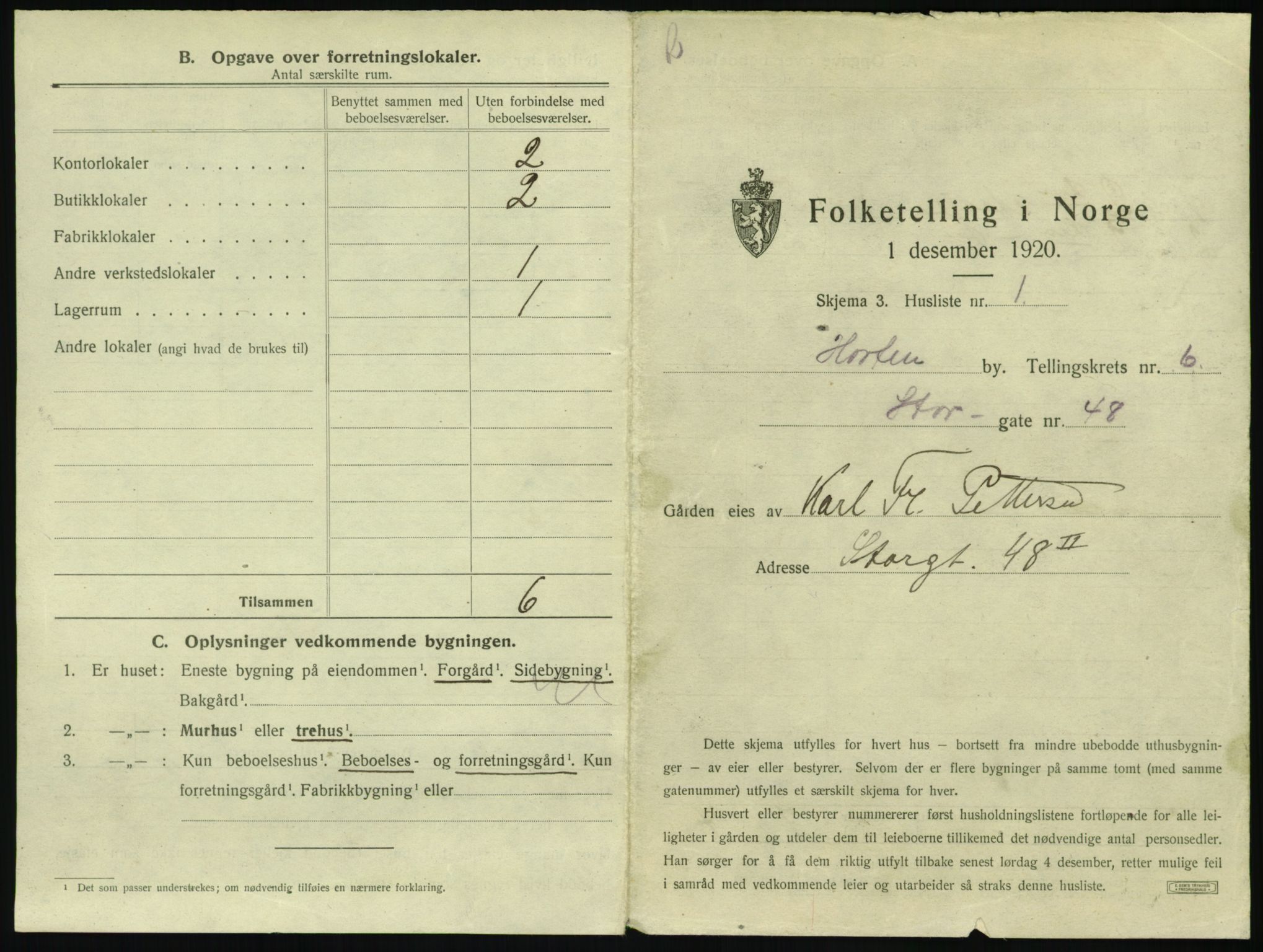 SAKO, 1920 census for Horten, 1920, p. 1923