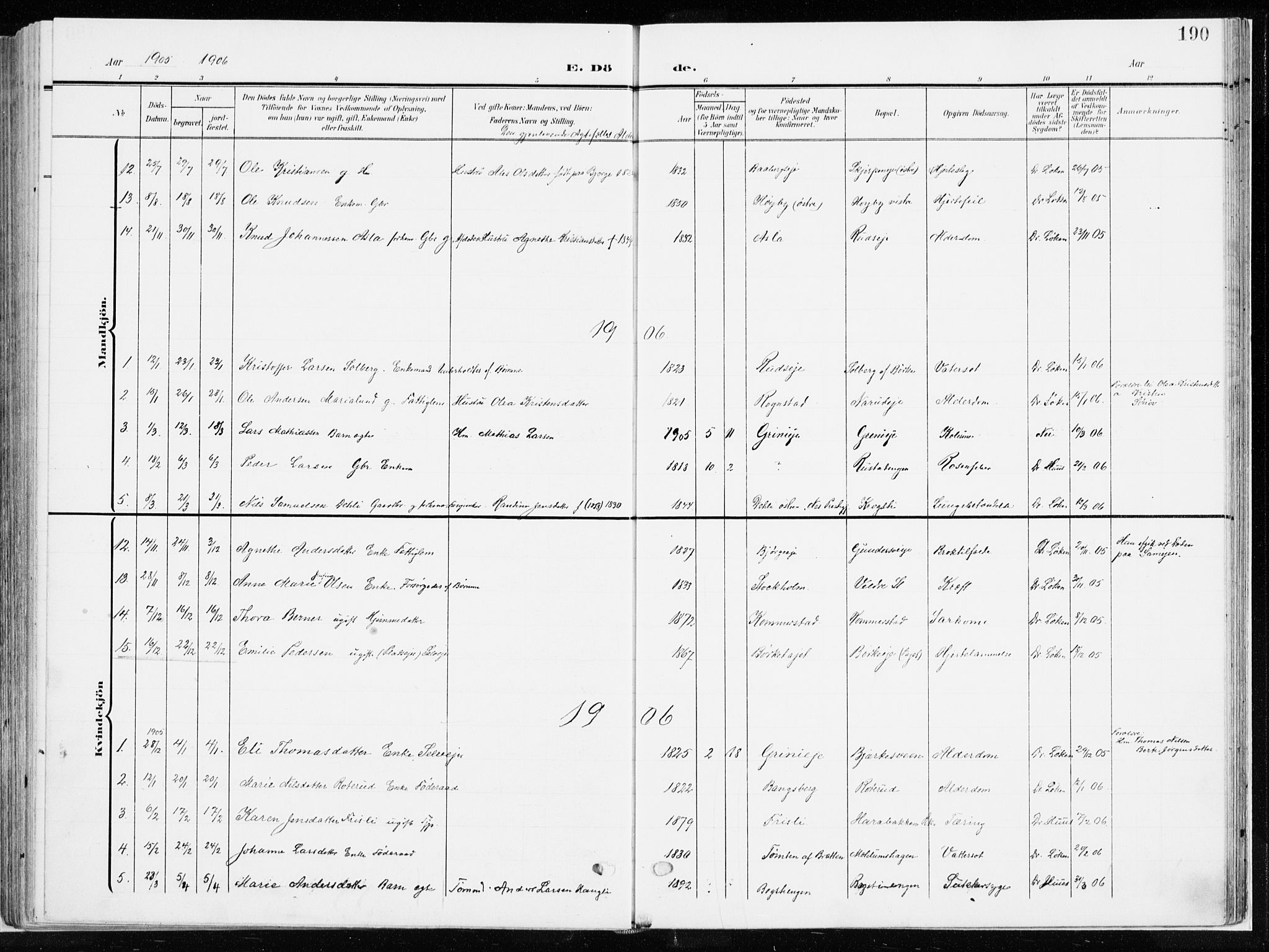 Ringsaker prestekontor, AV/SAH-PREST-014/K/Ka/L0019: Parish register (official) no. 19, 1905-1920, p. 190