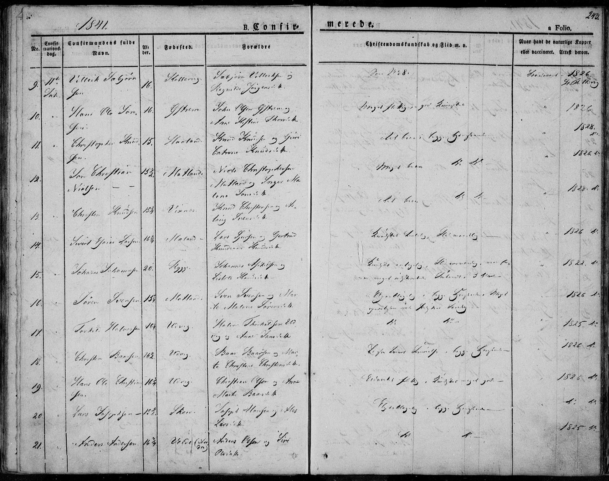 Avaldsnes sokneprestkontor, AV/SAST-A -101851/H/Ha/Haa/L0005: Parish register (official) no. A 5.1, 1825-1841, p. 243