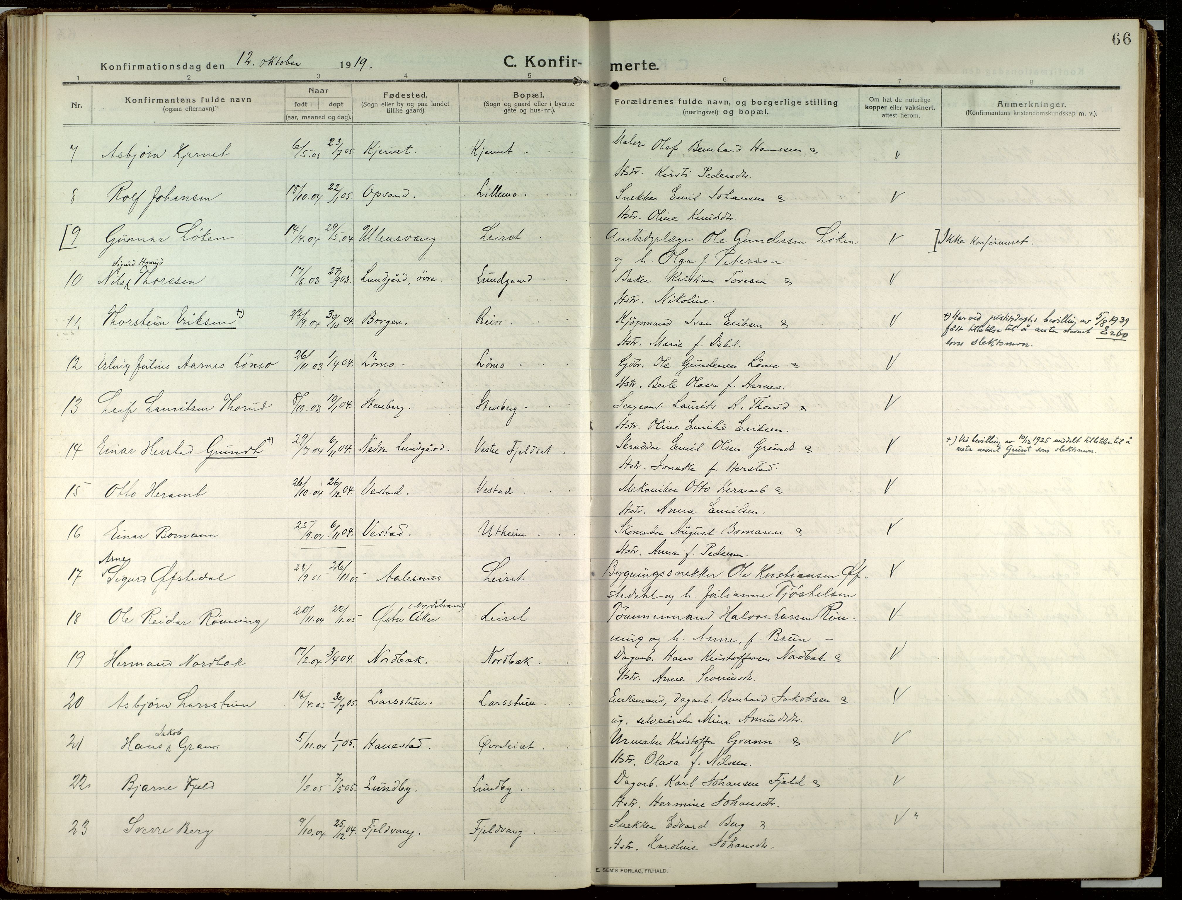 Elverum prestekontor, AV/SAH-PREST-044/H/Ha/Haa/L0023: Parish register (official) no. 23, 1914-1929, p. 66