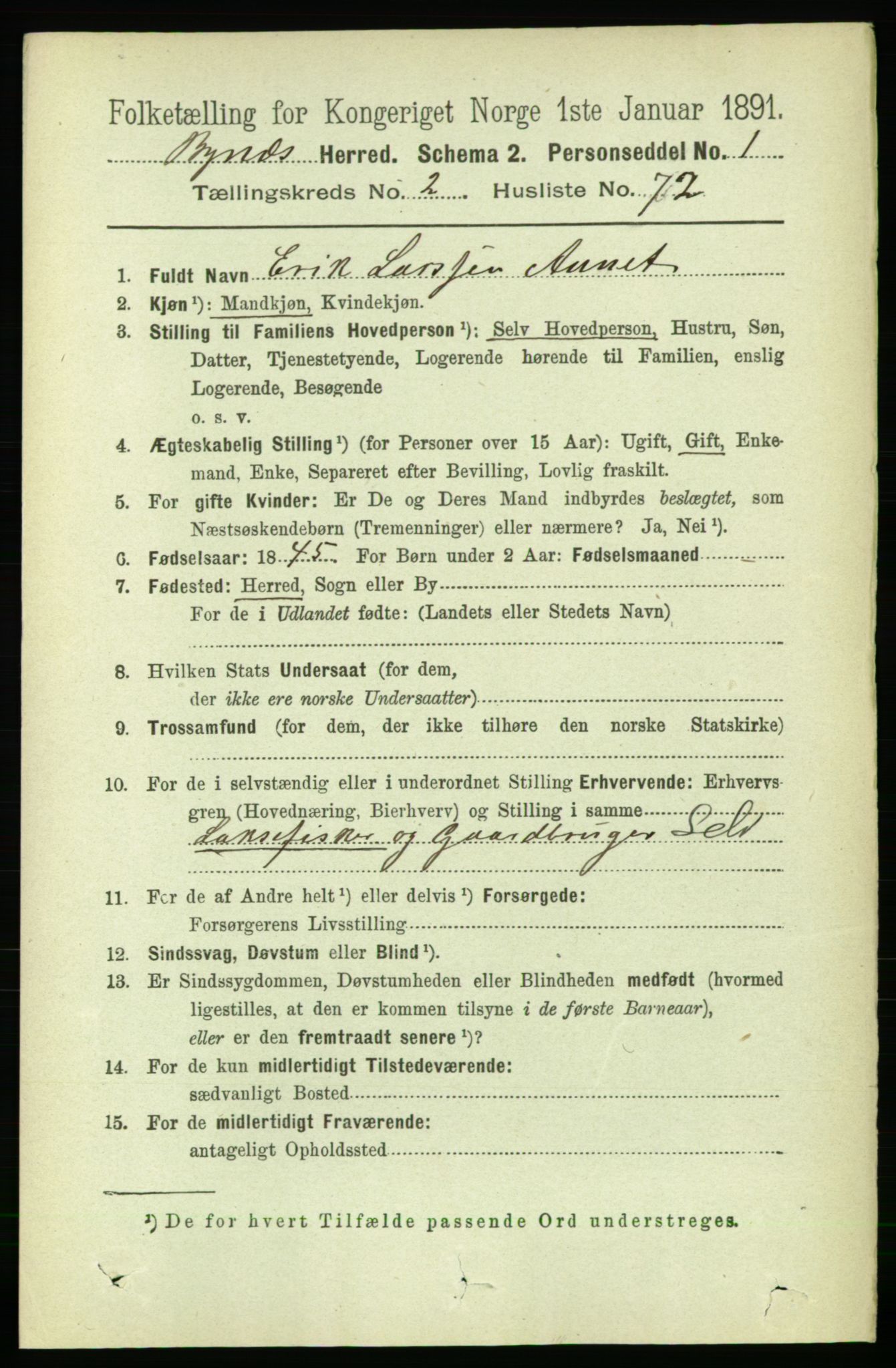 RA, 1891 census for 1655 Byneset, 1891, p. 1233