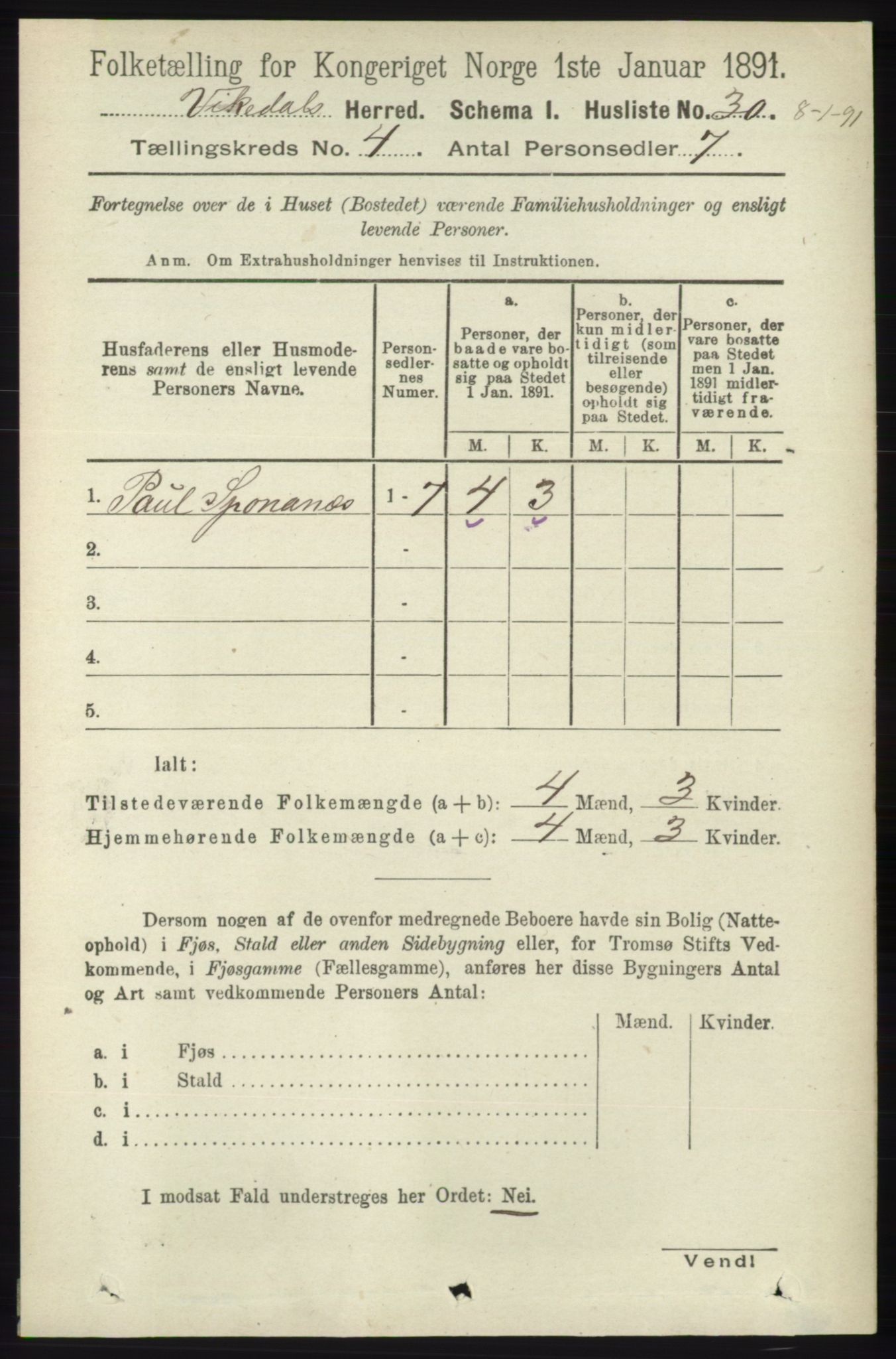 RA, 1891 census for 1157 Vikedal, 1891, p. 927