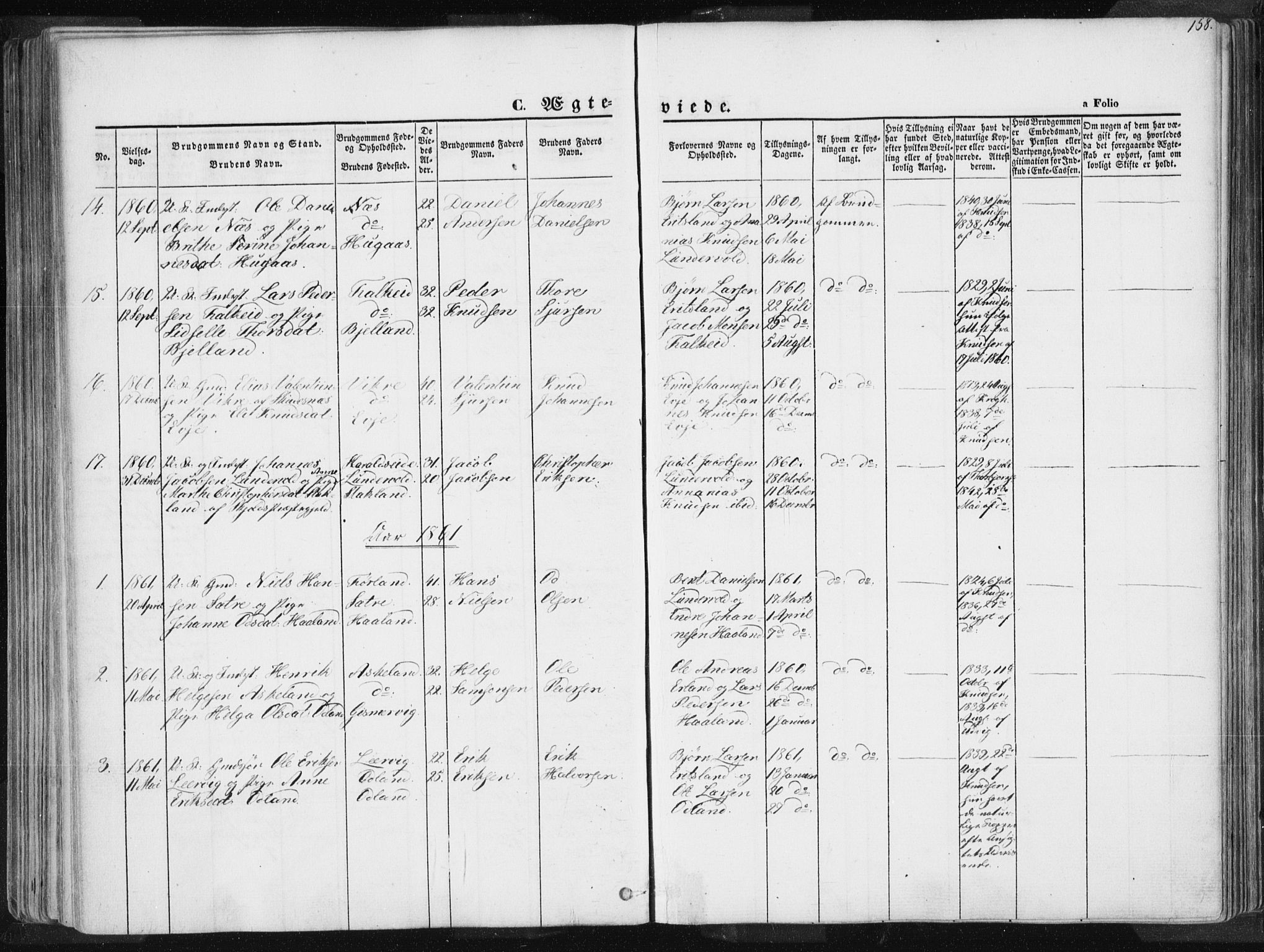 Tysvær sokneprestkontor, SAST/A -101864/H/Ha/Haa/L0003: Parish register (official) no. A 3, 1856-1865, p. 158