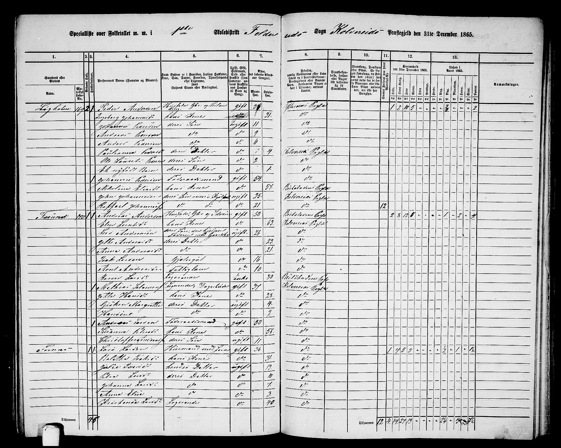 RA, 1865 census for Kolvereid, 1865, p. 22