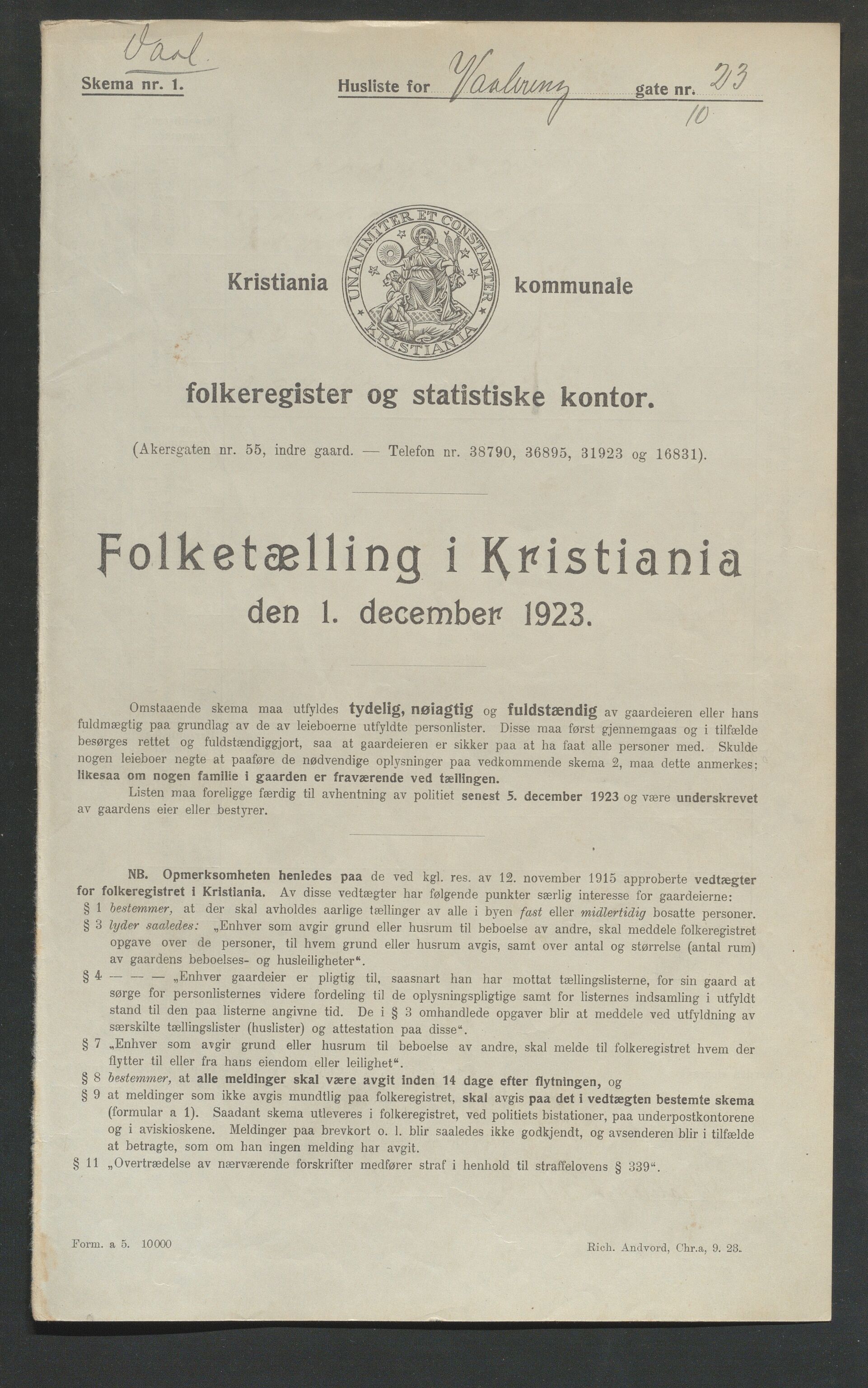 OBA, Municipal Census 1923 for Kristiania, 1923, p. 139038