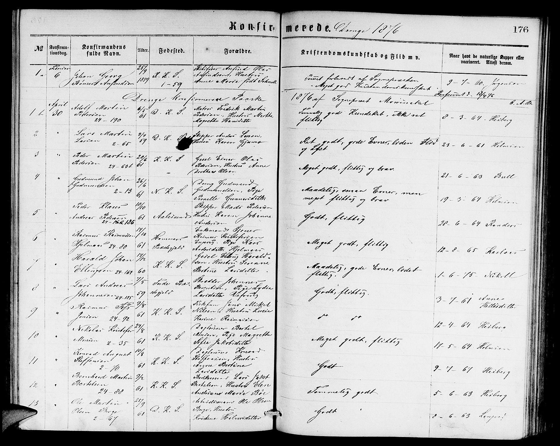 Sandviken Sokneprestembete, SAB/A-77601/H/Hb: Parish register (copy) no. A 1, 1867-1879, p. 176