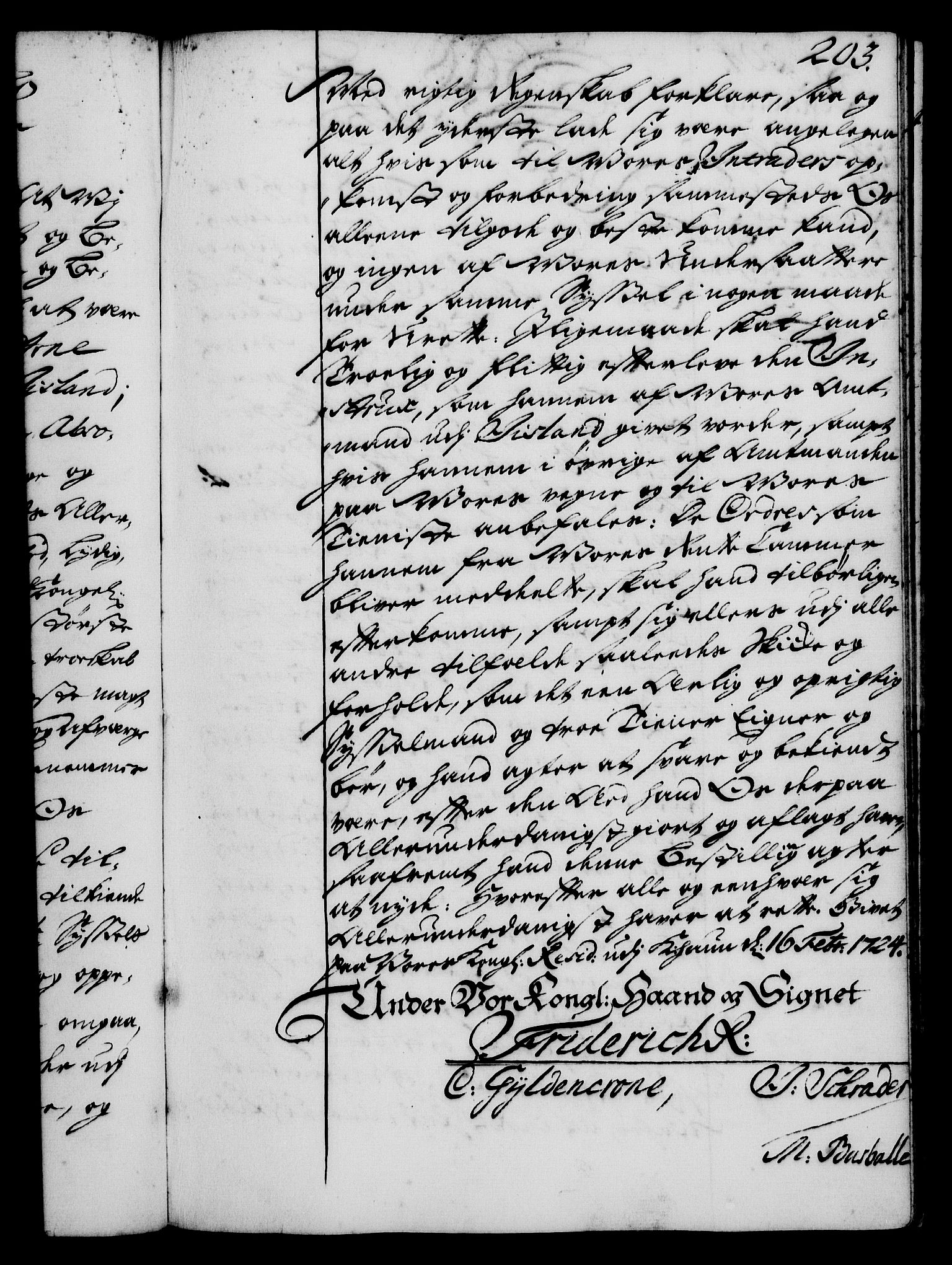 Rentekammeret, Kammerkanselliet, RA/EA-3111/G/Gg/Gge/L0001: Norsk bestallingsprotokoll med register (merket RK 53.25), 1720-1730, p. 203