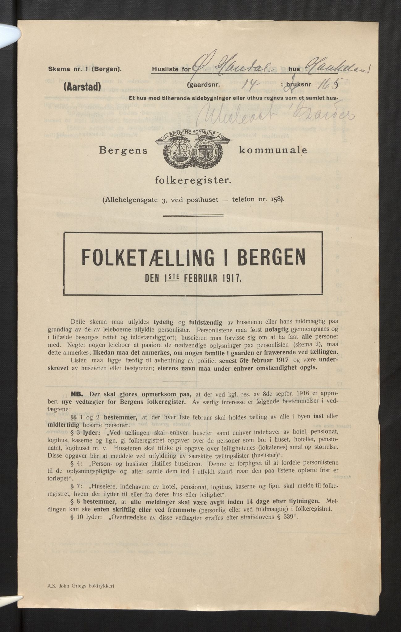 SAB, Municipal Census 1917 for Bergen, 1917, p. 53208
