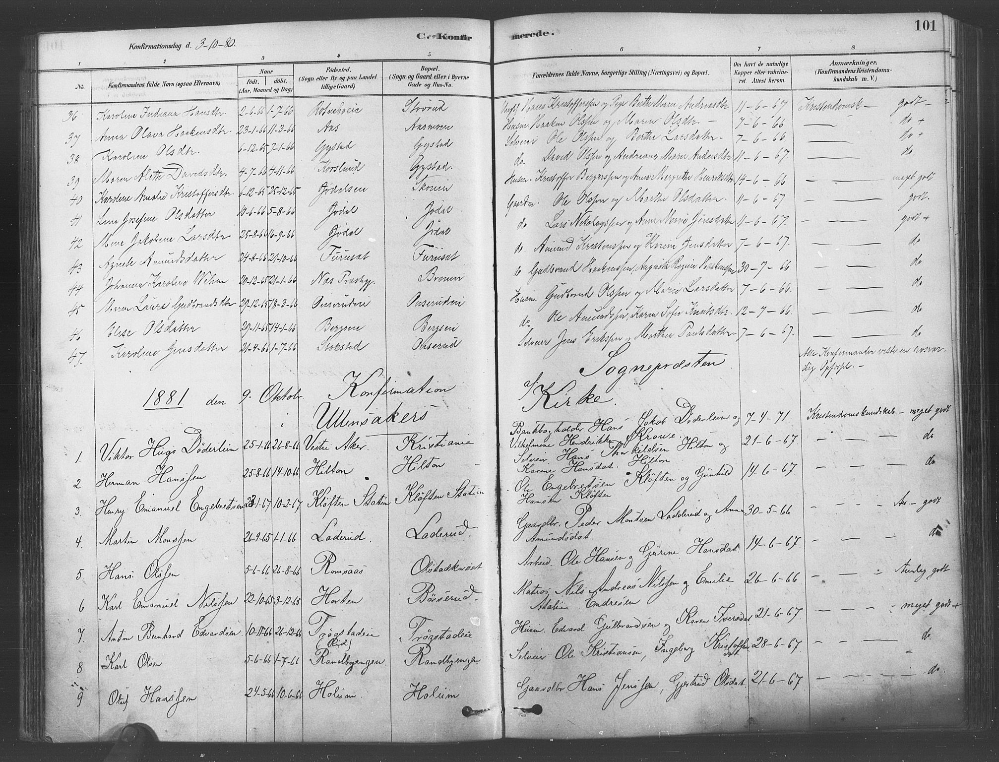 Ullensaker prestekontor Kirkebøker, SAO/A-10236a/F/Fa/L0019: Parish register (official) no. I 19, 1878-1891, p. 101