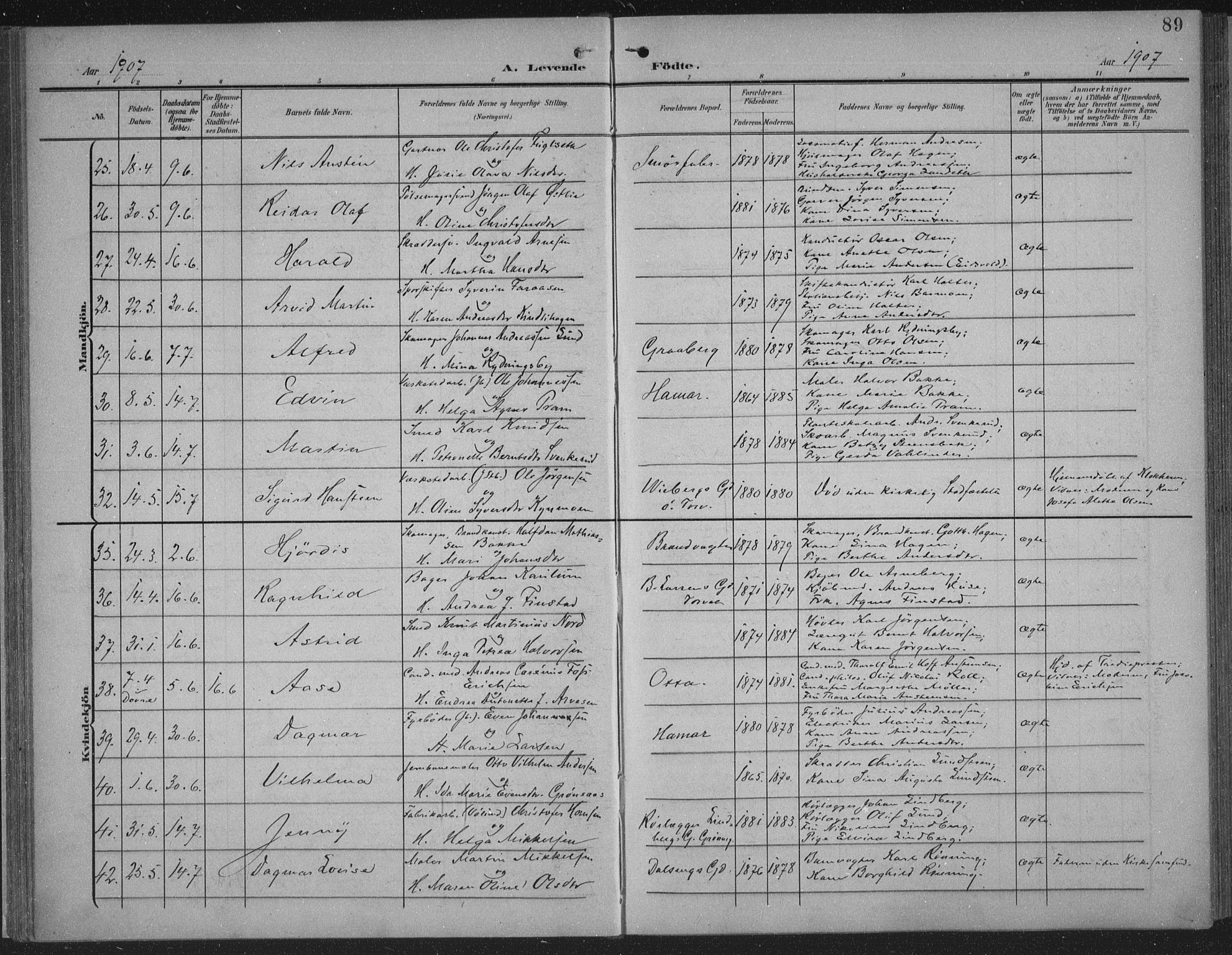 Hamar prestekontor, AV/SAH-DOMPH-002/H/Ha/Haa/L0001: Parish register (official) no. 1, 1900-1914, p. 89