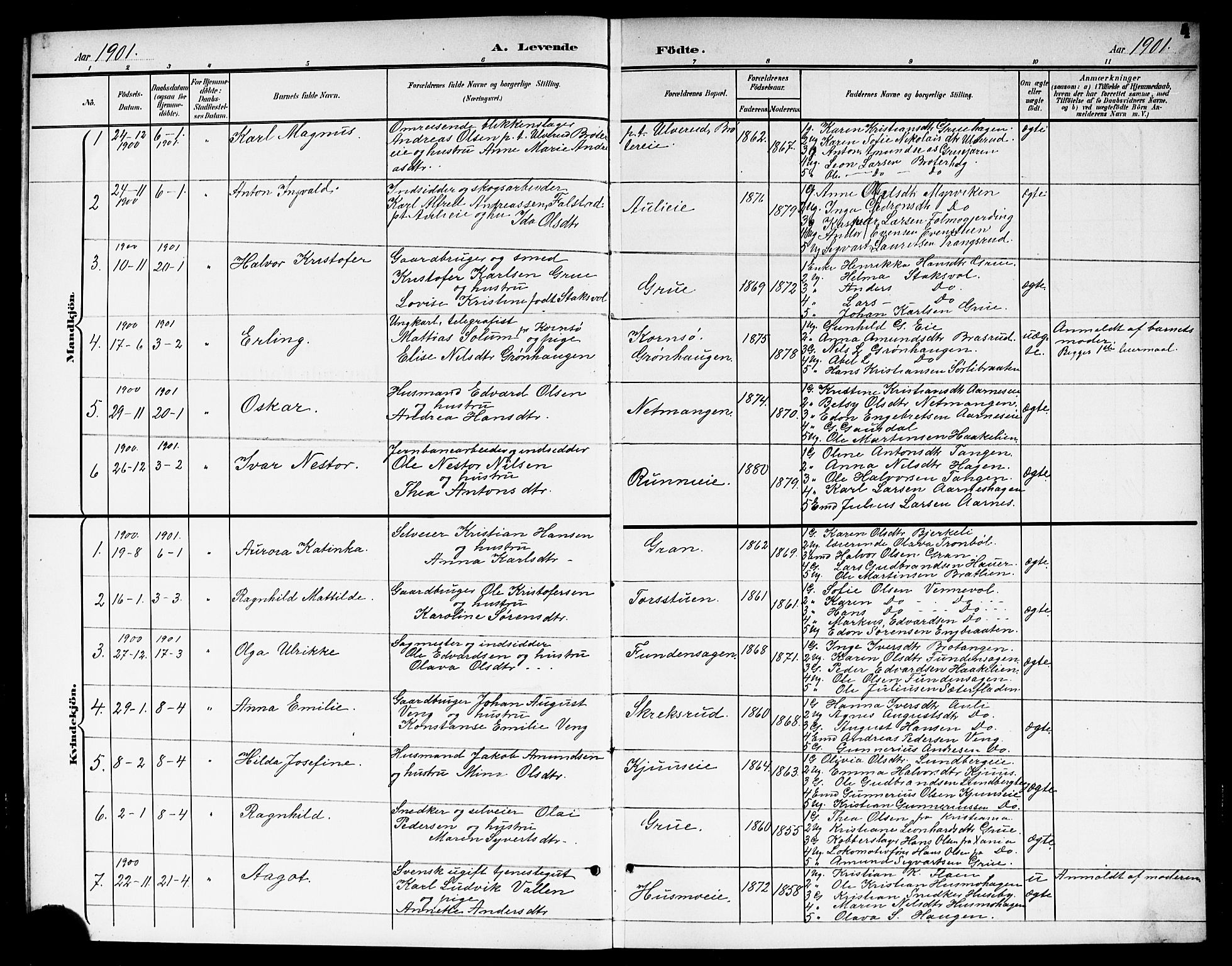 Nes prestekontor Kirkebøker, AV/SAO-A-10410/G/Gc/L0001: Parish register (copy) no. III 1, 1901-1917, p. 4