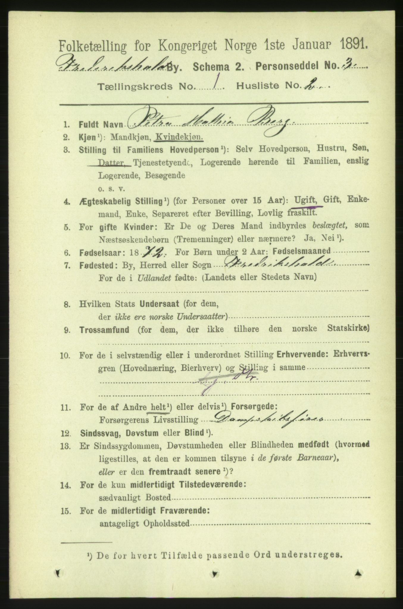 RA, 1891 census for 0101 Fredrikshald, 1891, p. 1970