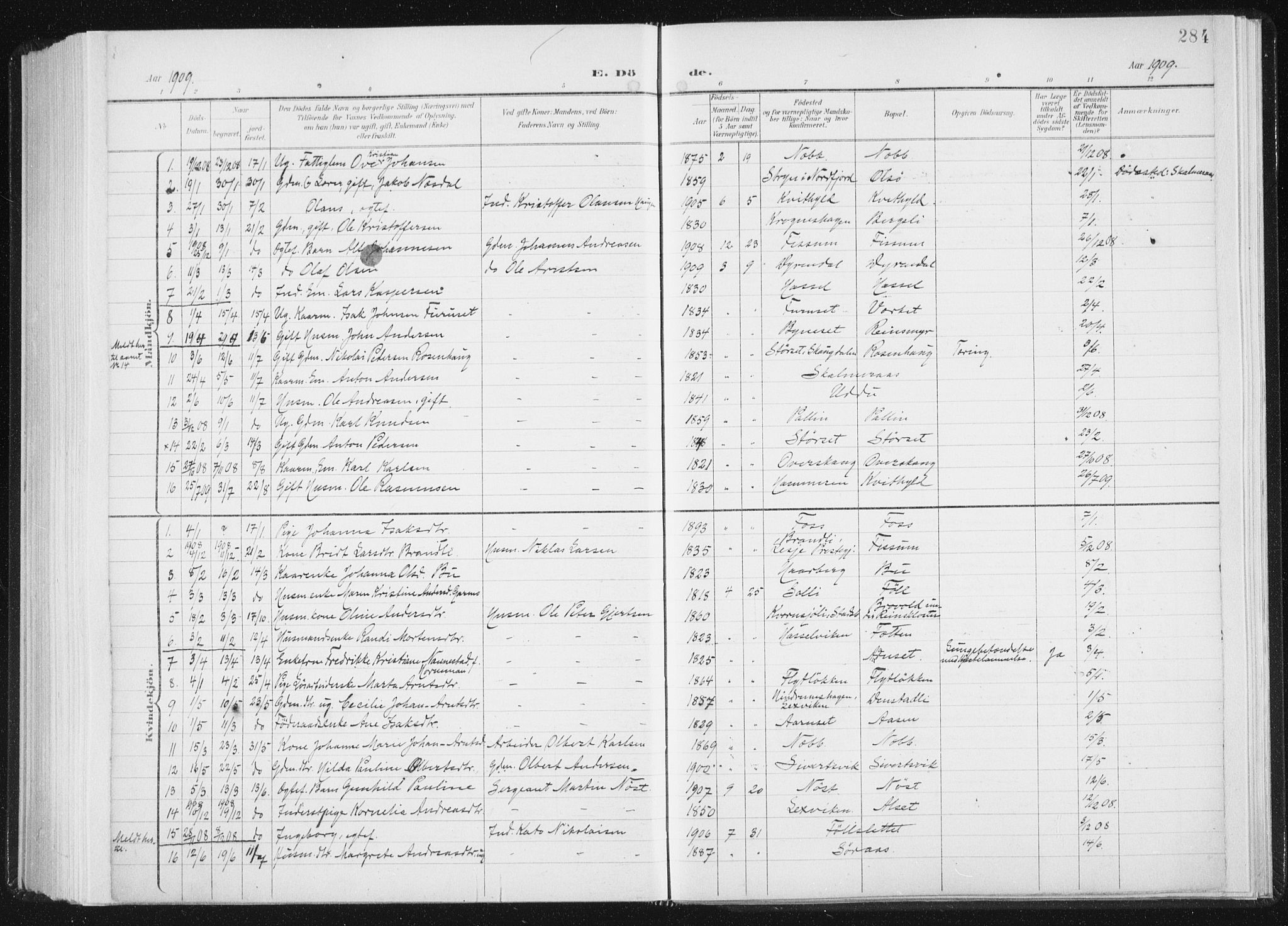 Ministerialprotokoller, klokkerbøker og fødselsregistre - Sør-Trøndelag, SAT/A-1456/647/L0635: Parish register (official) no. 647A02, 1896-1911, p. 284