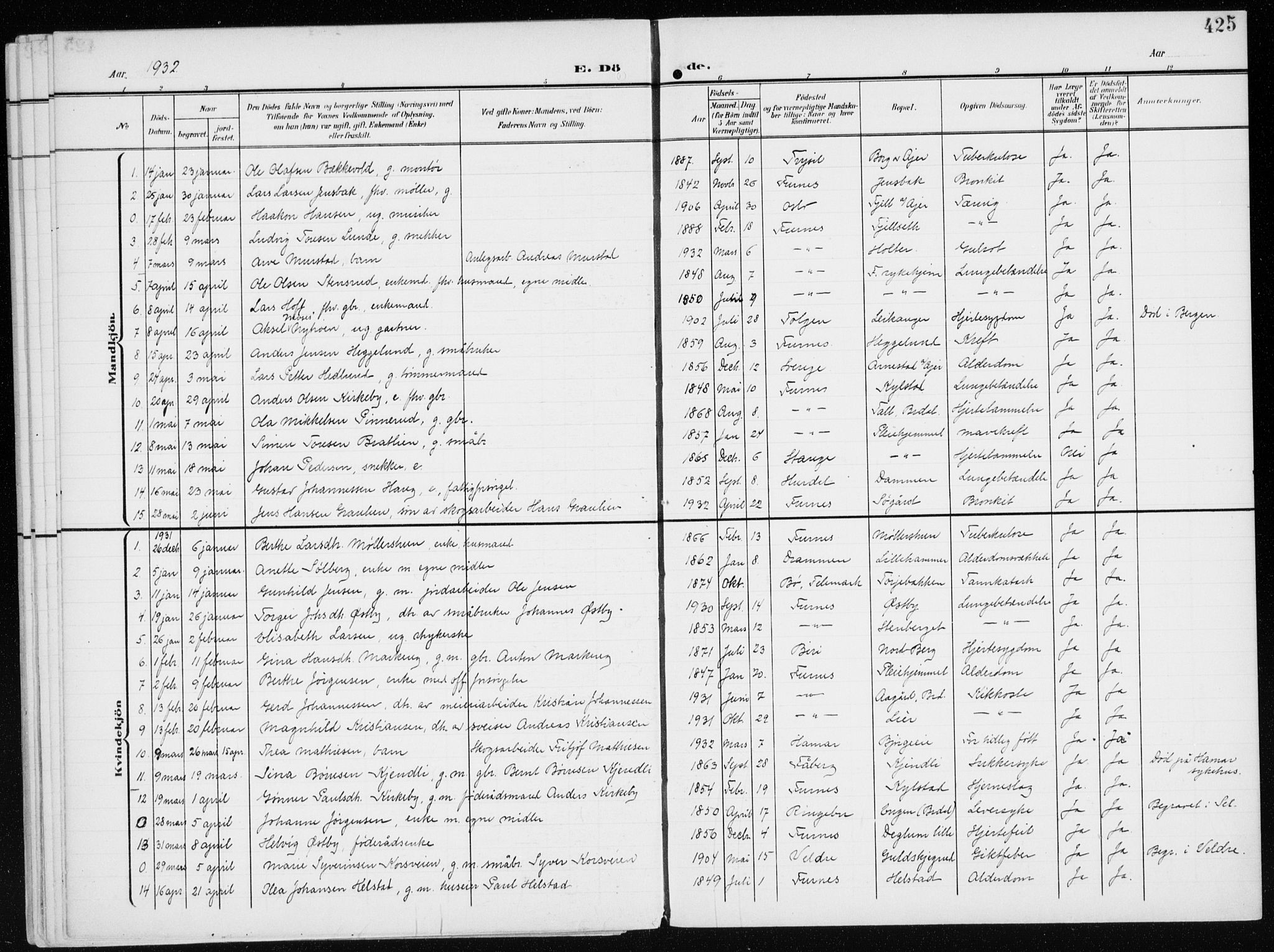 Furnes prestekontor, SAH/PREST-012/K/Ka/L0001: Parish register (official) no. 1, 1907-1935, p. 425