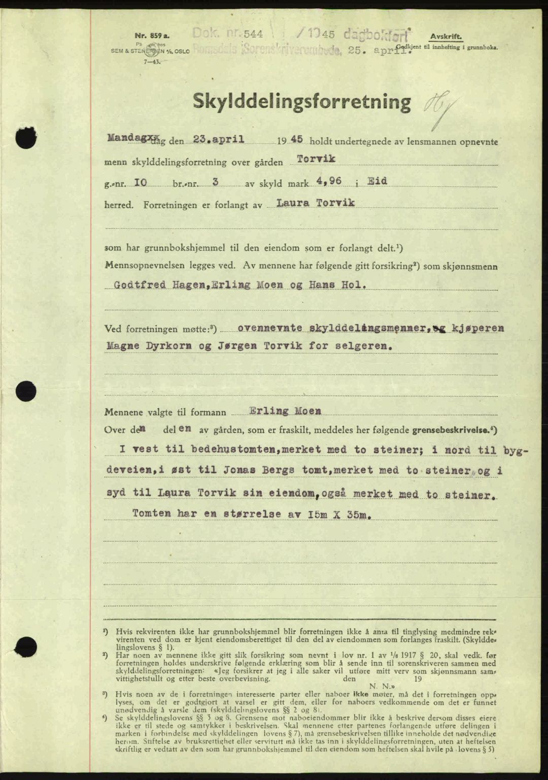 Romsdal sorenskriveri, AV/SAT-A-4149/1/2/2C: Mortgage book no. A17, 1944-1945, Diary no: : 544/1945