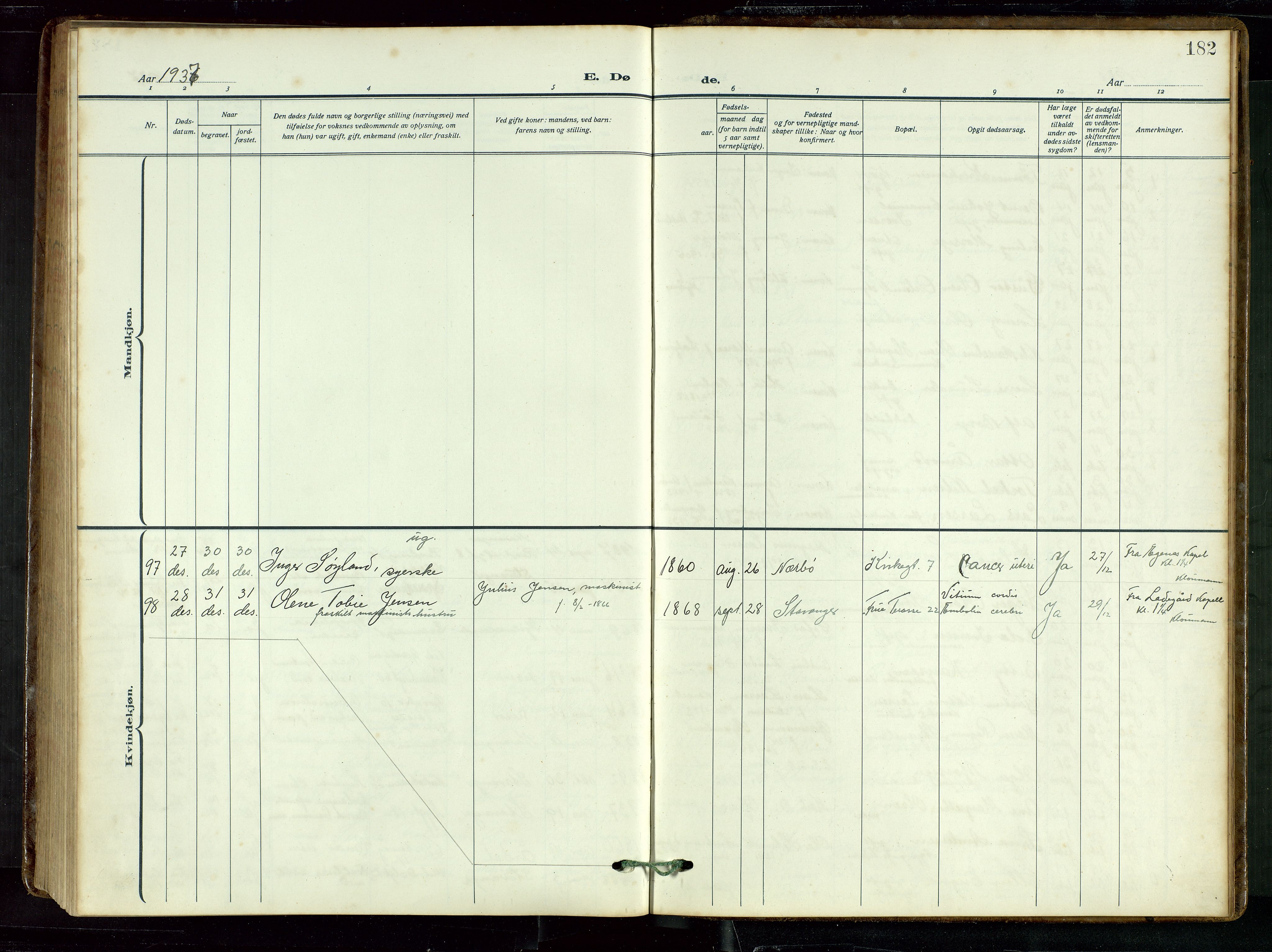 St. Petri sokneprestkontor, AV/SAST-A-101813/002/D/L0003: Parish register (official) no. A 28, 1919-1938, p. 182