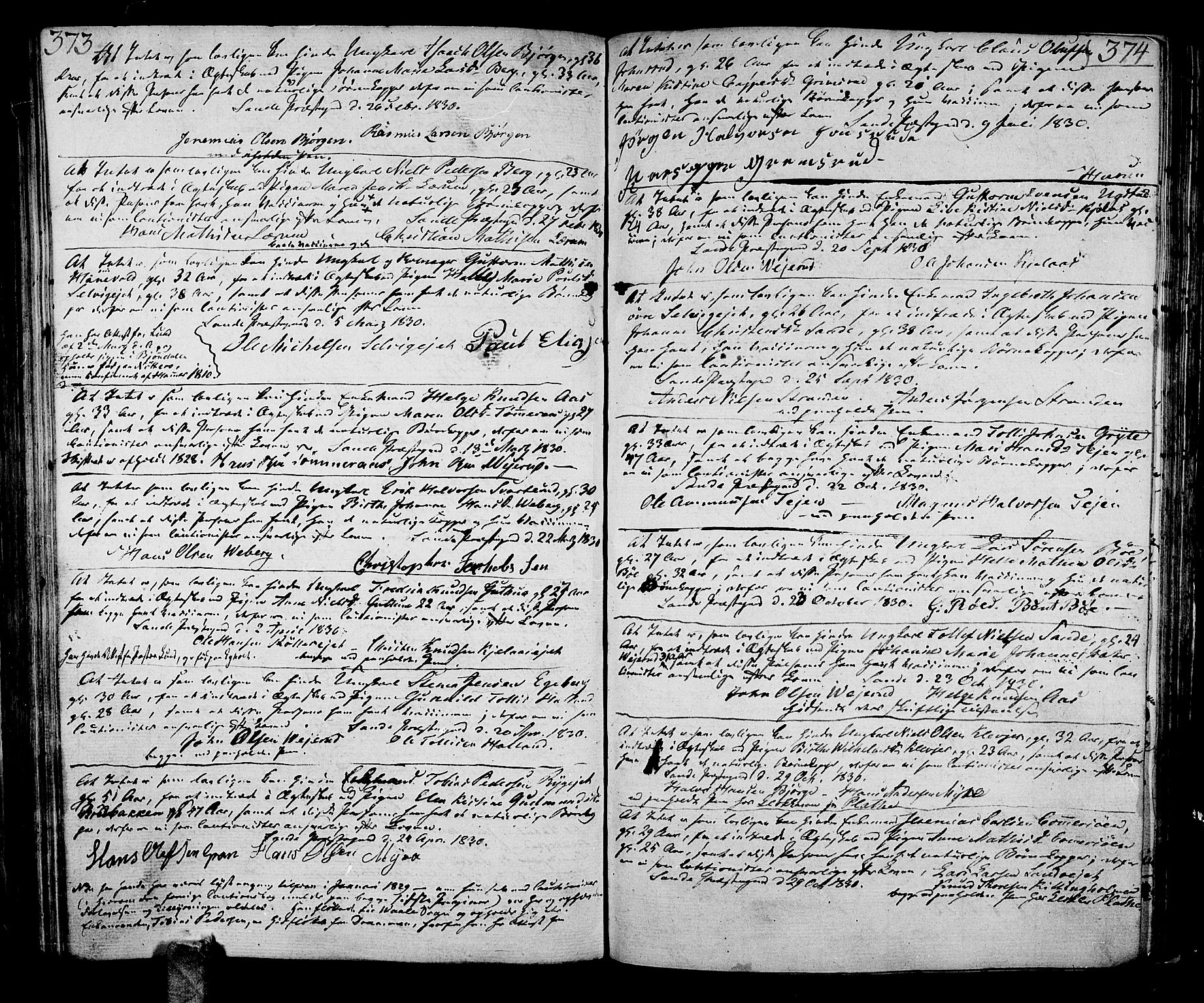Sande Kirkebøker, SAKO/A-53/F/Fa/L0002: Parish register (official) no. 2, 1804-1814, p. 373-374