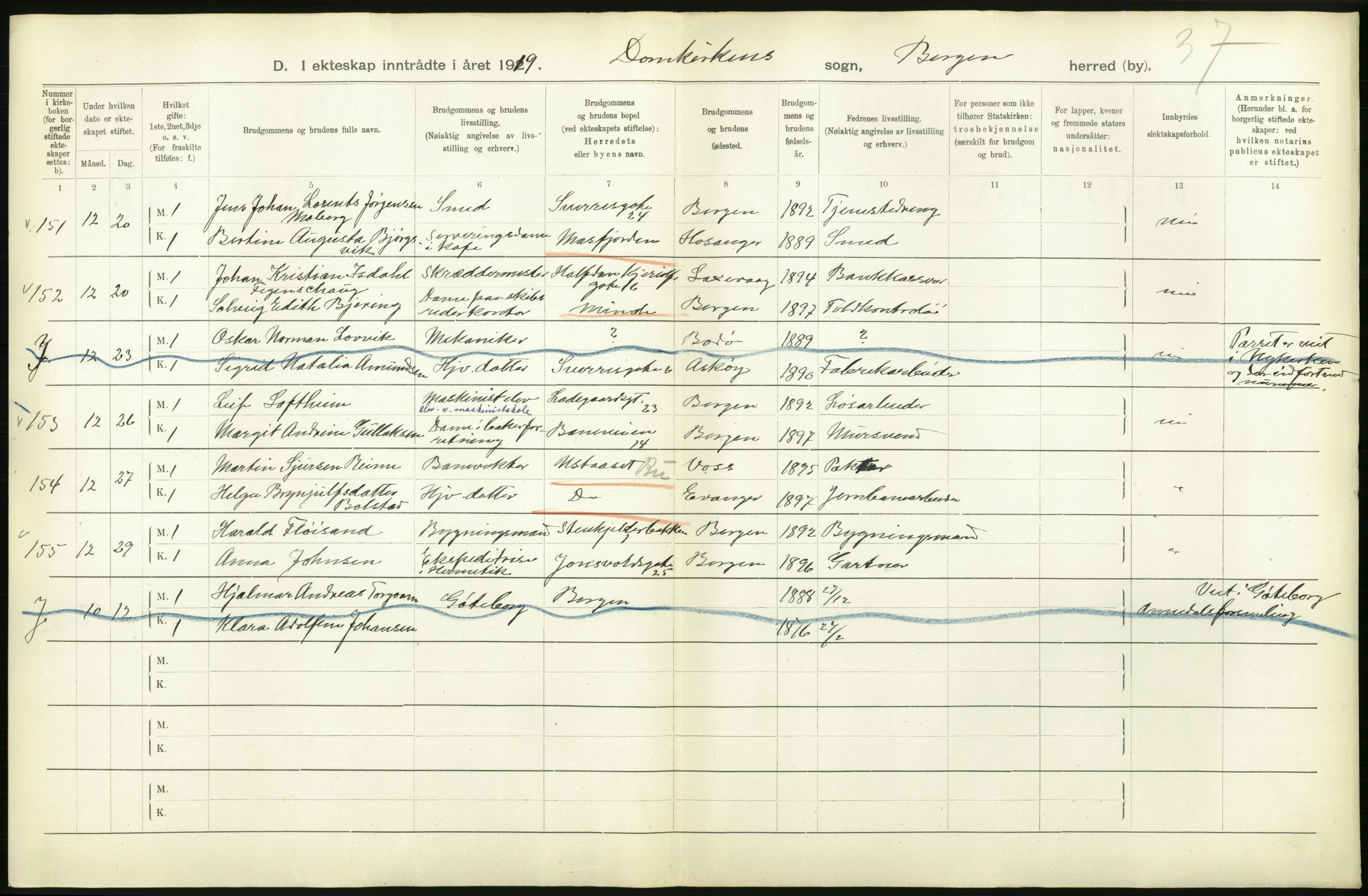 Statistisk sentralbyrå, Sosiodemografiske emner, Befolkning, RA/S-2228/D/Df/Dfb/Dfbi/L0035: Bergen: Gifte, døde, dødfødte., 1919, p. 272