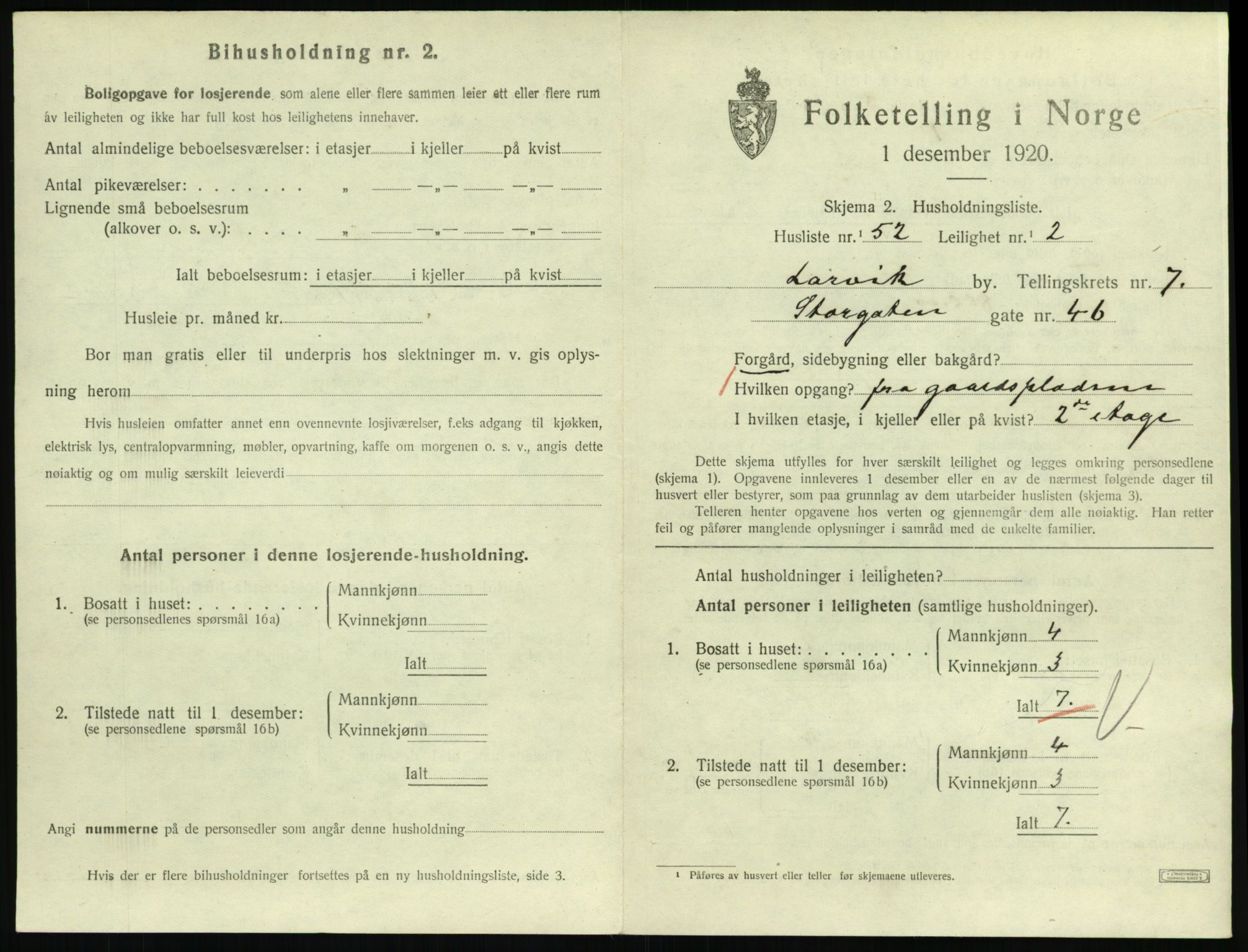 SAKO, 1920 census for Larvik, 1920, p. 6152